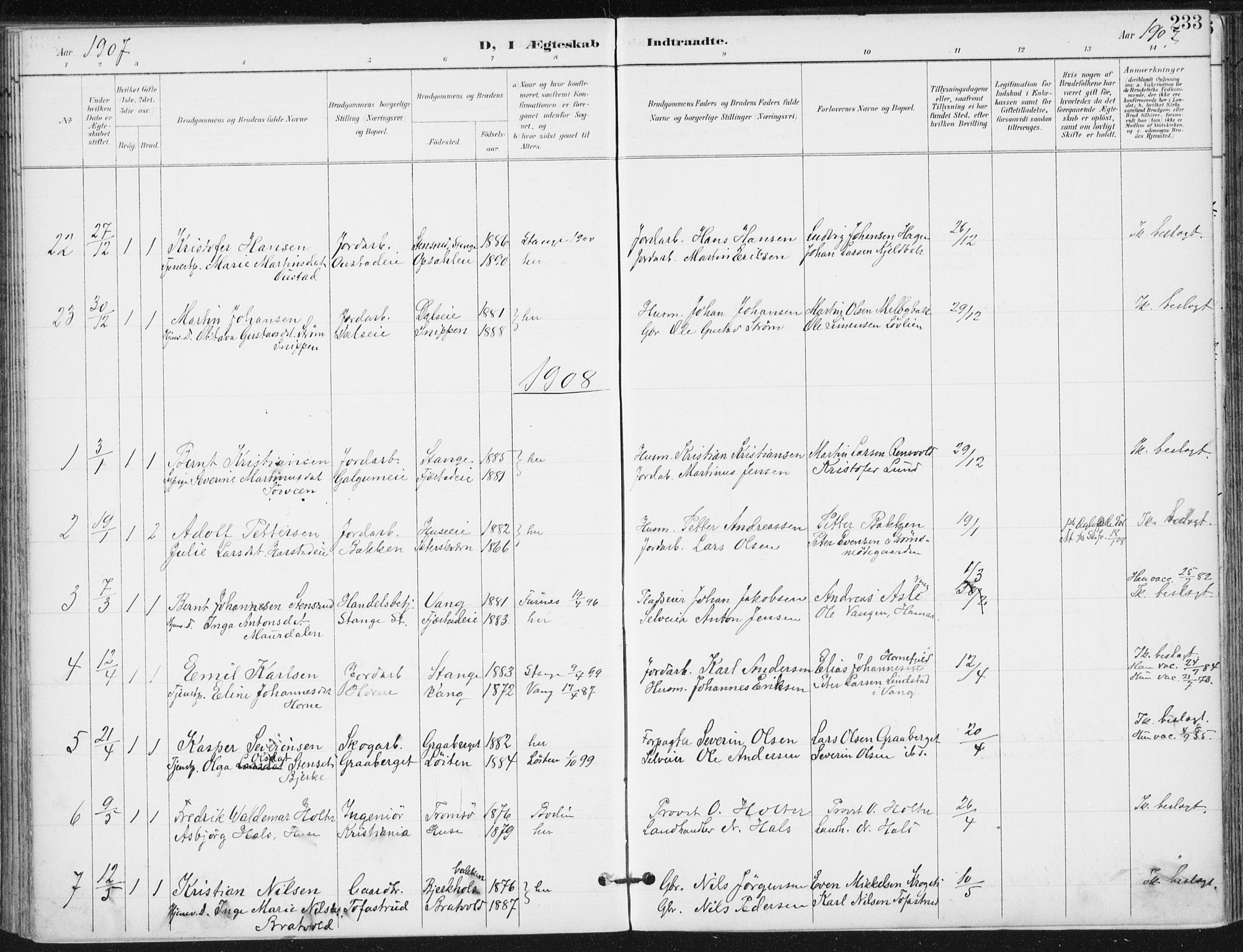 Romedal prestekontor, AV/SAH-PREST-004/K/L0011: Parish register (official) no. 11, 1896-1912, p. 233