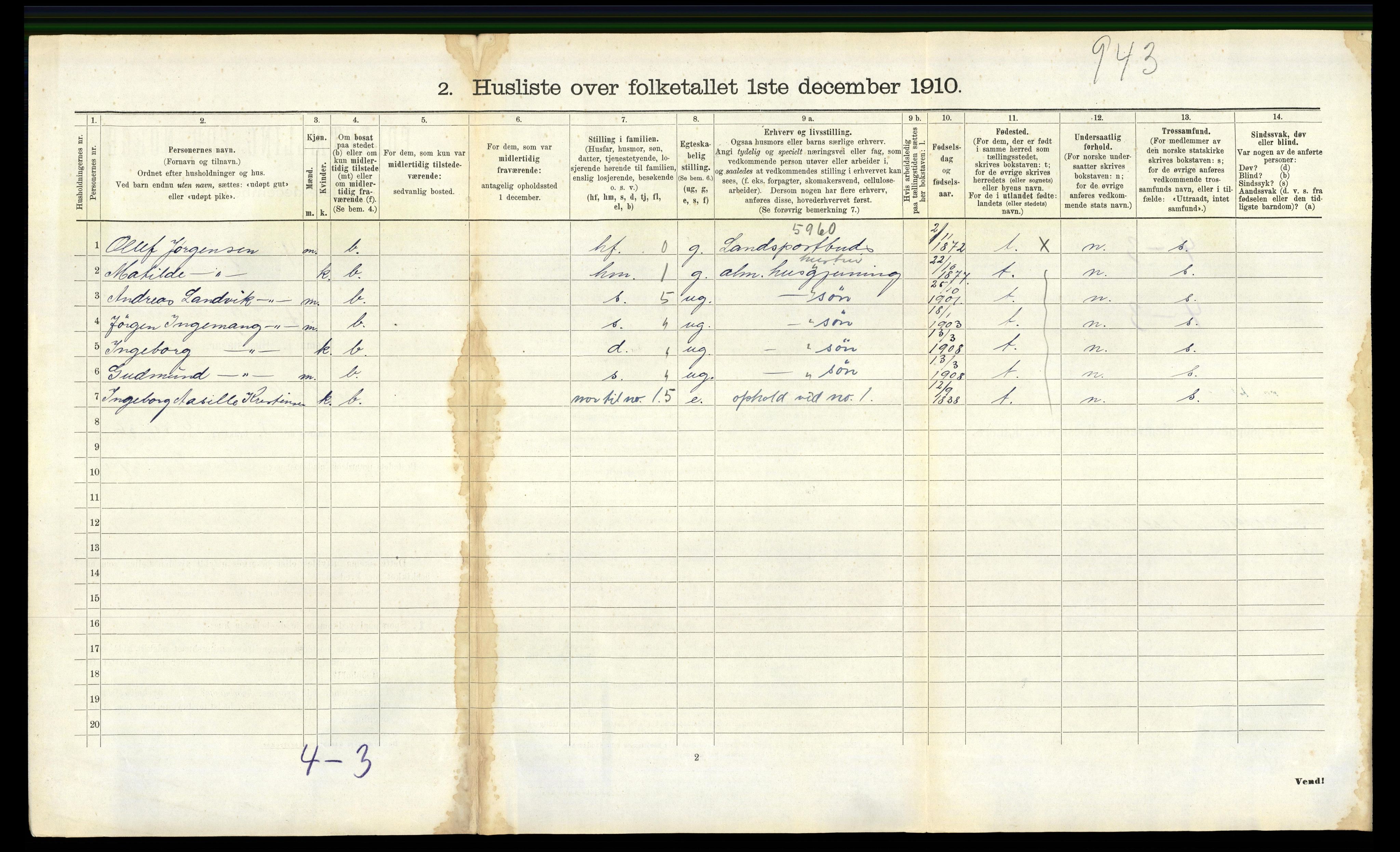 RA, 1910 census for Landvik, 1910, p. 279