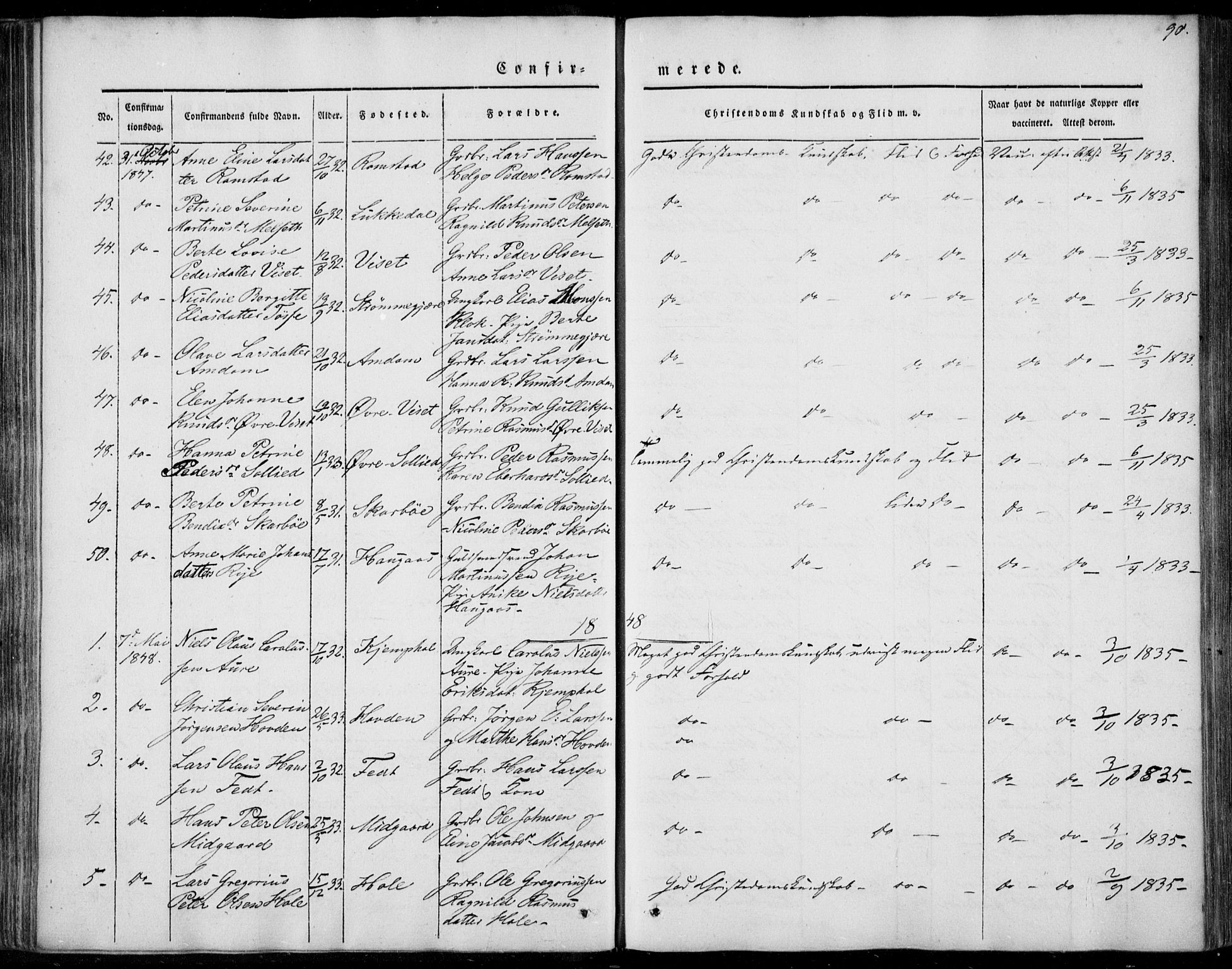 Ministerialprotokoller, klokkerbøker og fødselsregistre - Møre og Romsdal, SAT/A-1454/522/L0312: Parish register (official) no. 522A07, 1843-1851, p. 90