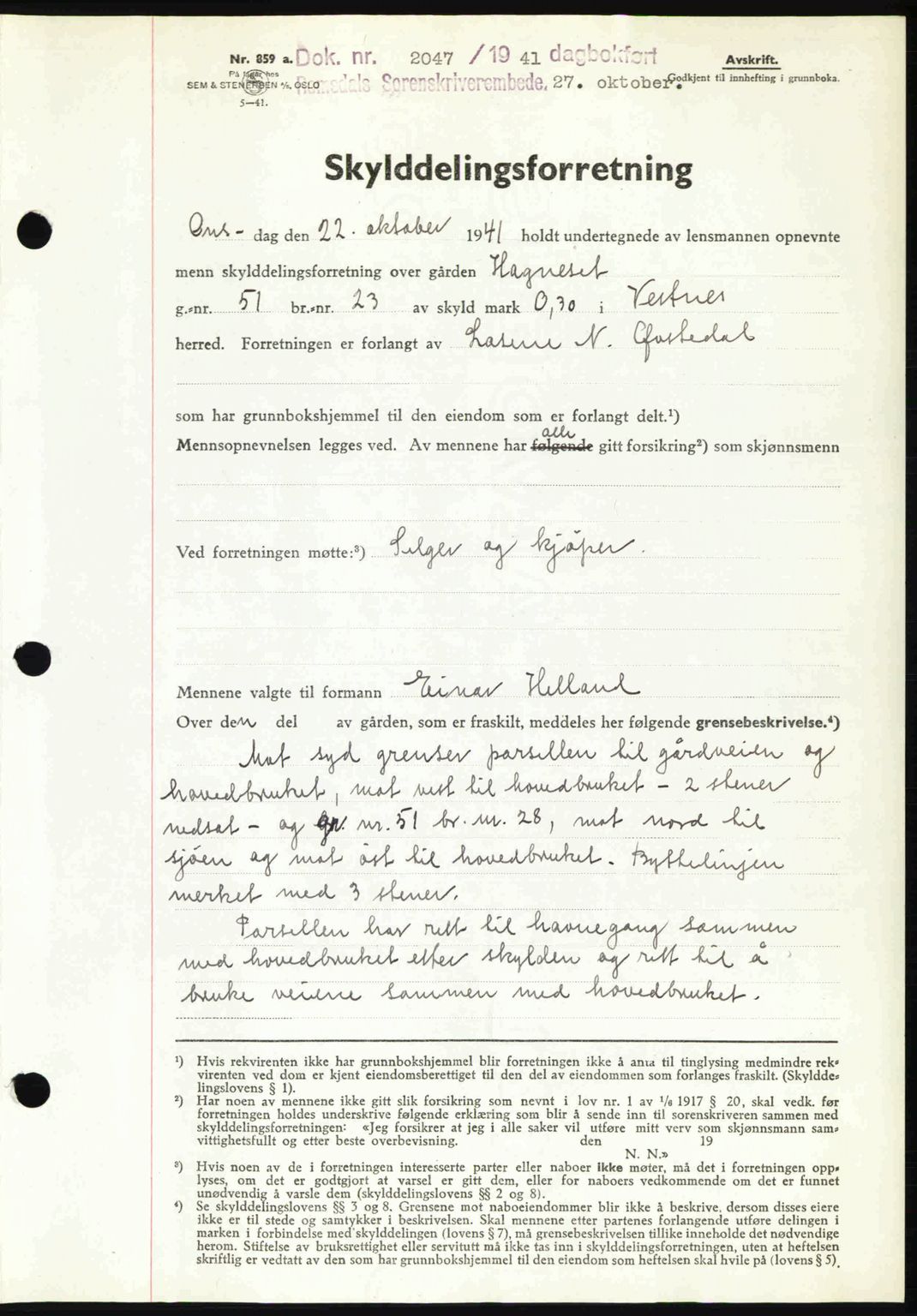 Romsdal sorenskriveri, AV/SAT-A-4149/1/2/2C: Mortgage book no. A11, 1941-1942, Diary no: : 2047/1941