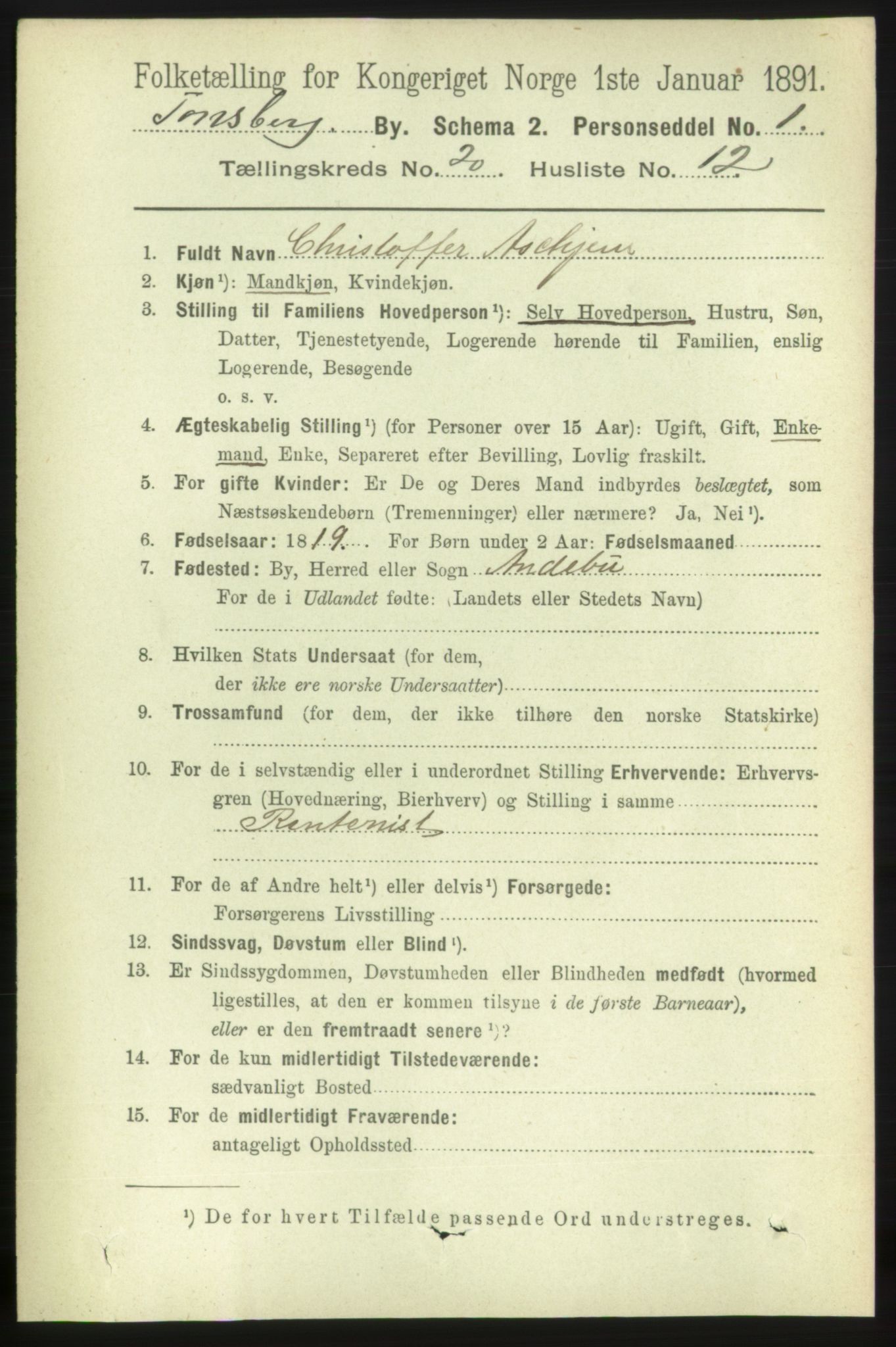 RA, 1891 census for 0705 Tønsberg, 1891, p. 5571