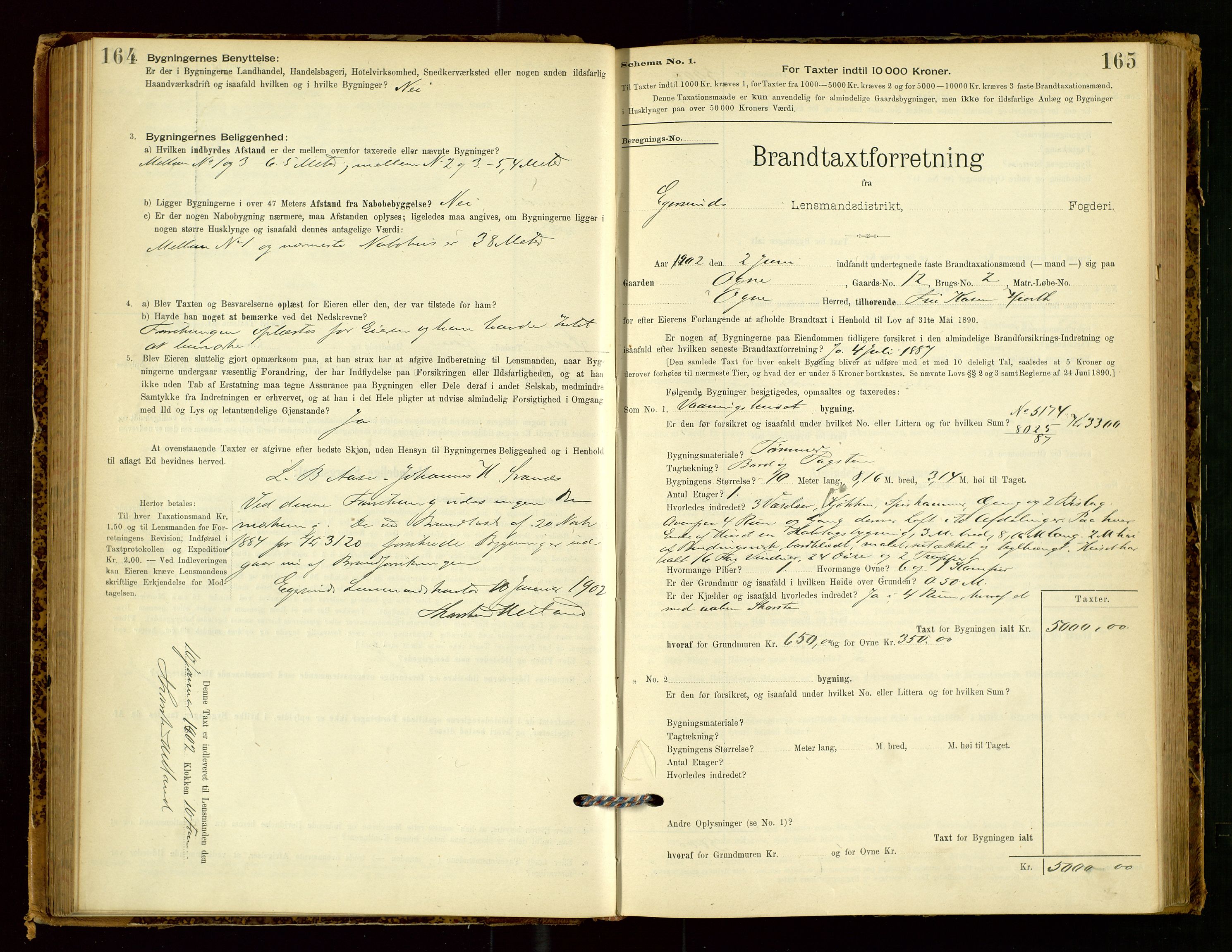 Eigersund lensmannskontor, SAST/A-100171/Gob/L0001: Skjemaprotokoll, 1894-1909, p. 164-165