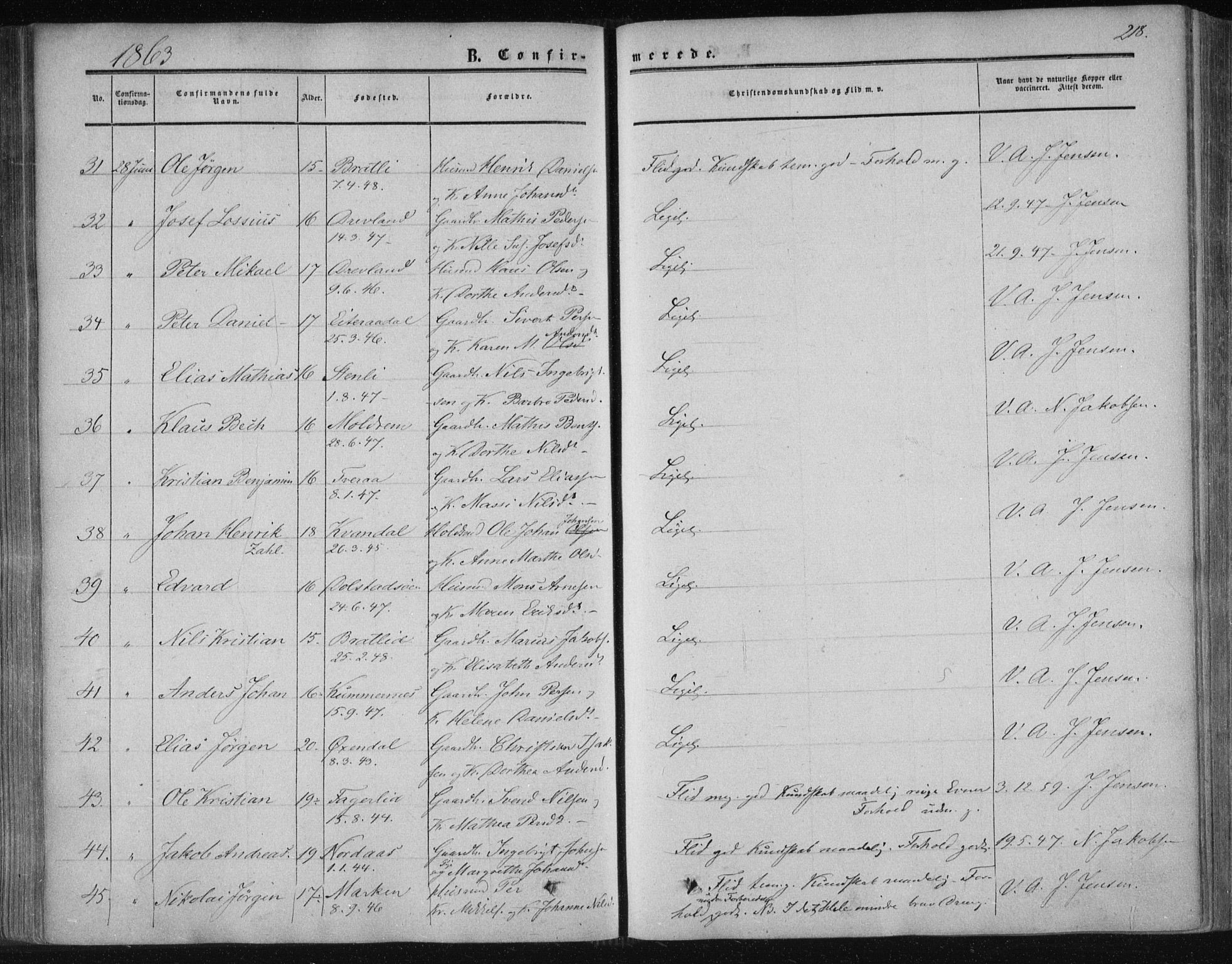 Ministerialprotokoller, klokkerbøker og fødselsregistre - Nordland, AV/SAT-A-1459/820/L0293: Parish register (official) no. 820A14, 1855-1865, p. 218