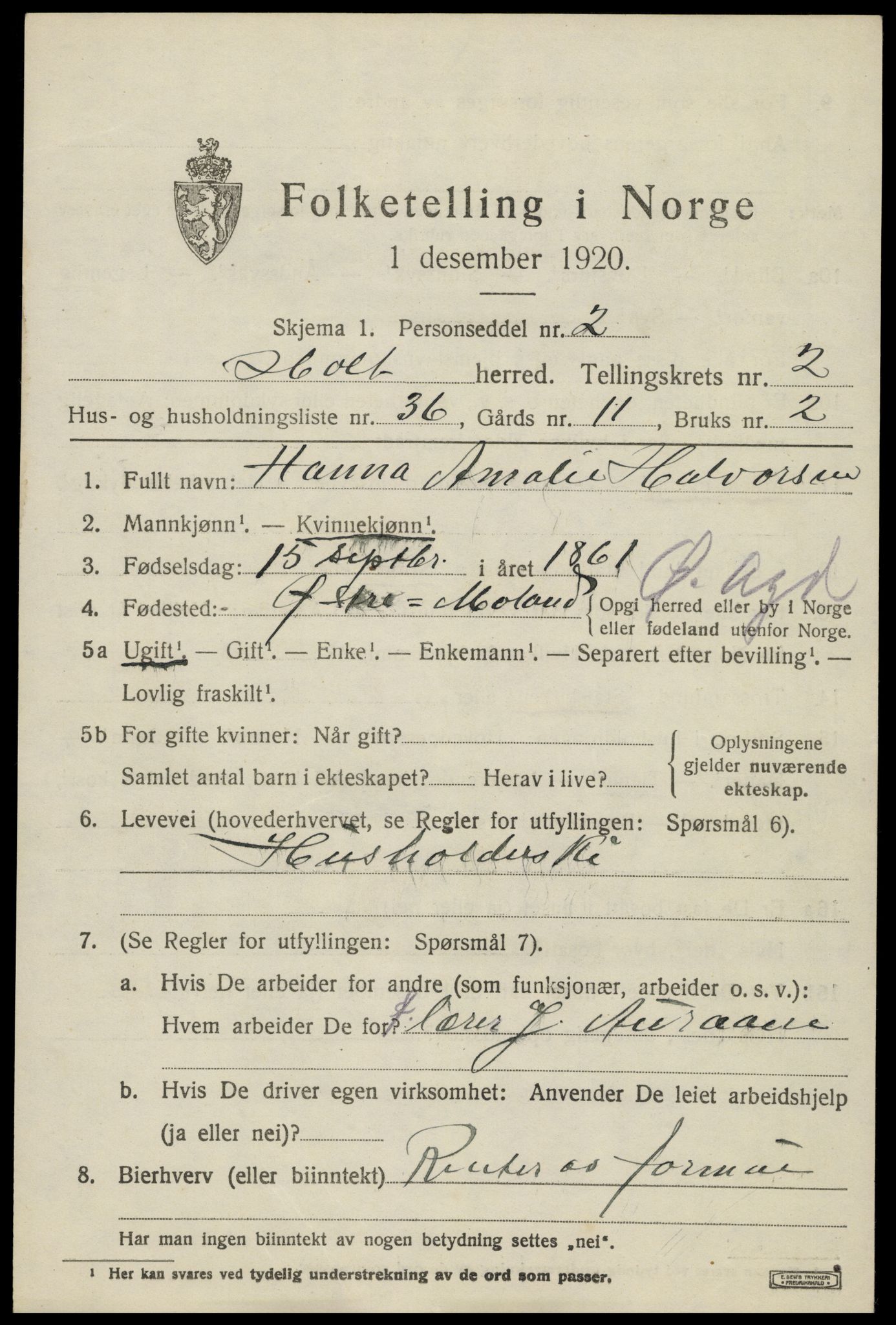 SAK, 1920 census for Holt, 1920, p. 2366