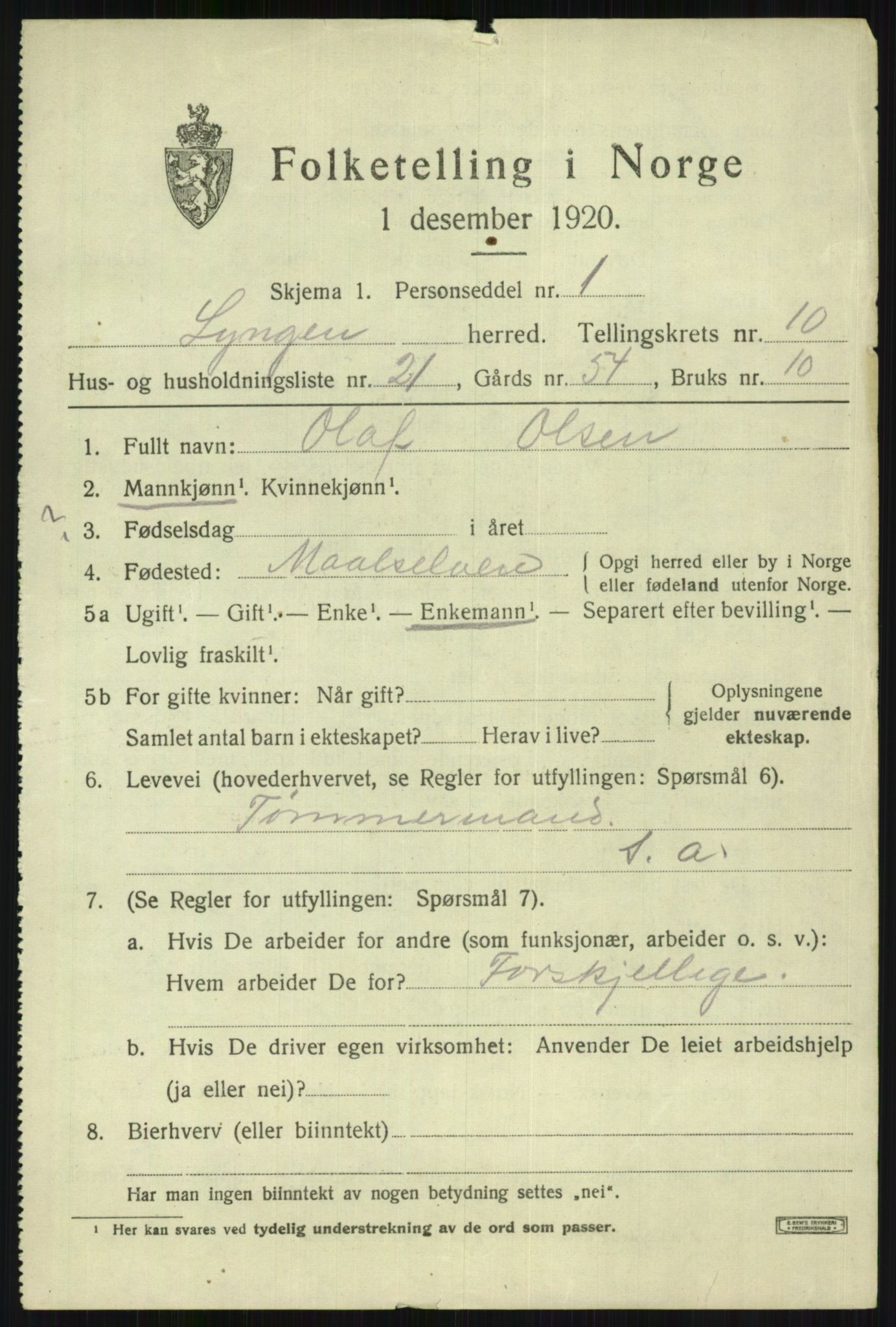 SATØ, 1920 census for Lyngen, 1920, p. 8341