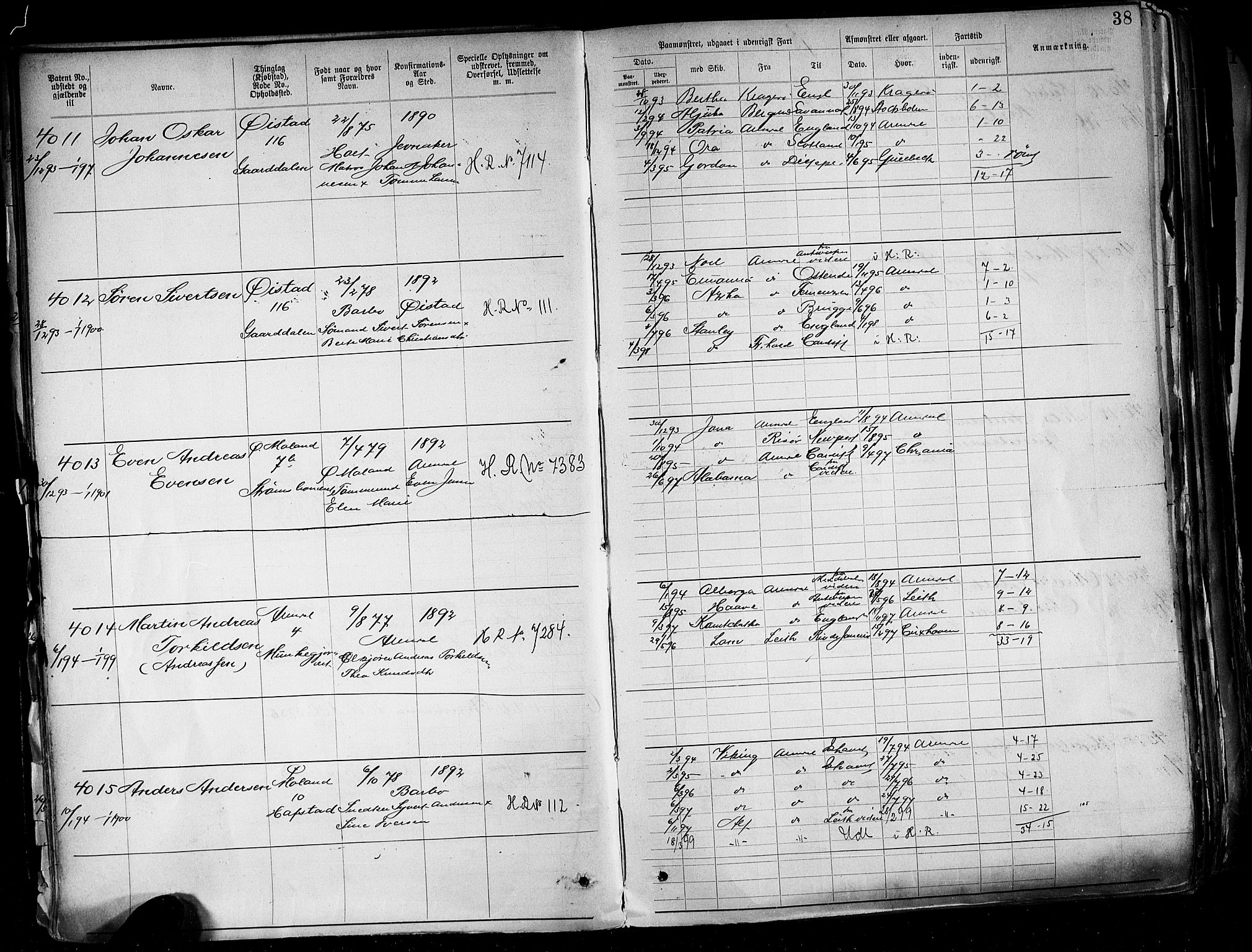 Arendal mønstringskrets, SAK/2031-0012/F/Fa/L0004: Annotasjonsrulle nr 3828-4715 og nr 1-1296, S-4, 1892-1918, p. 42