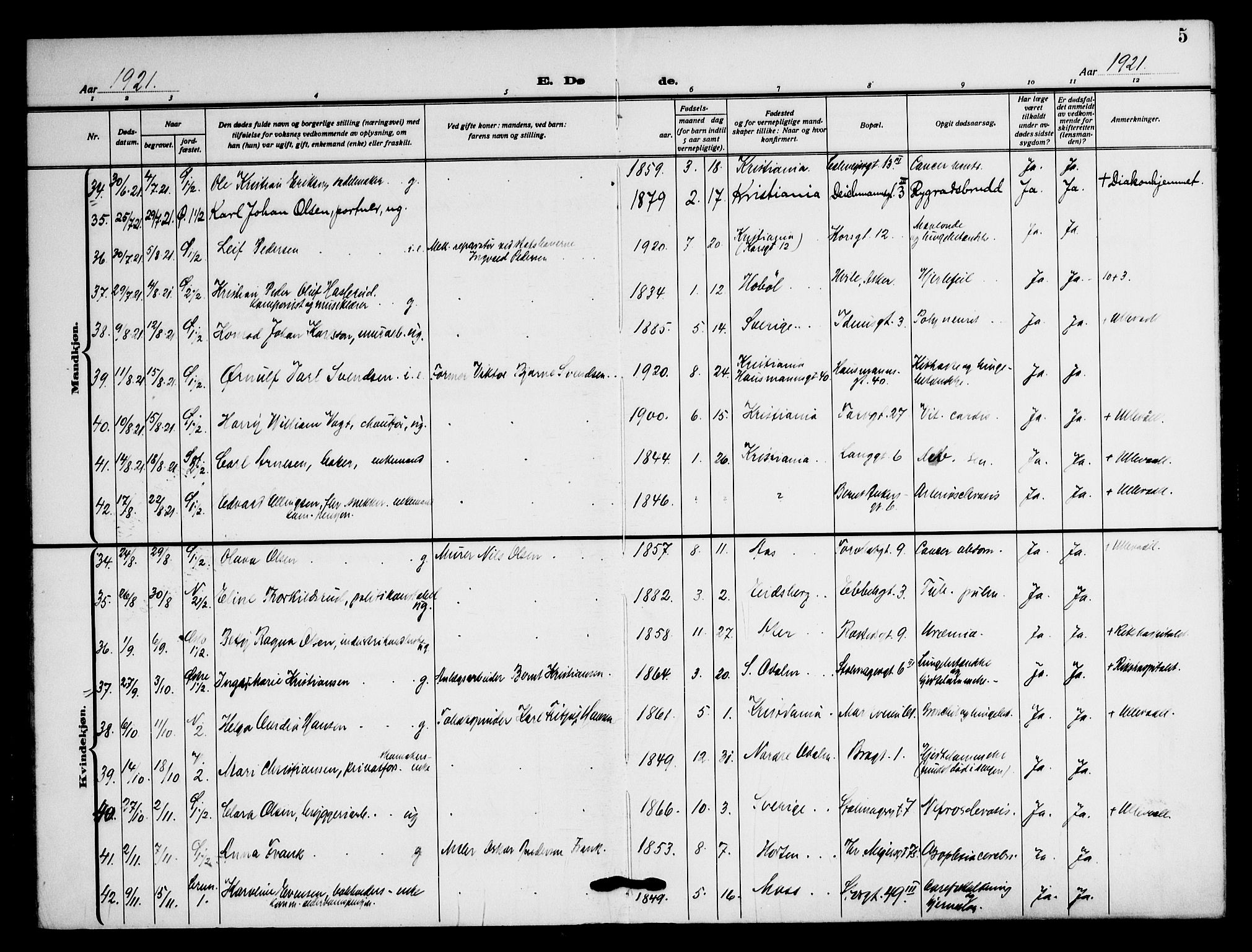 Jakob prestekontor Kirkebøker, AV/SAO-A-10850/F/Fa/L0012: Parish register (official) no. 12, 1921-1948, p. 5