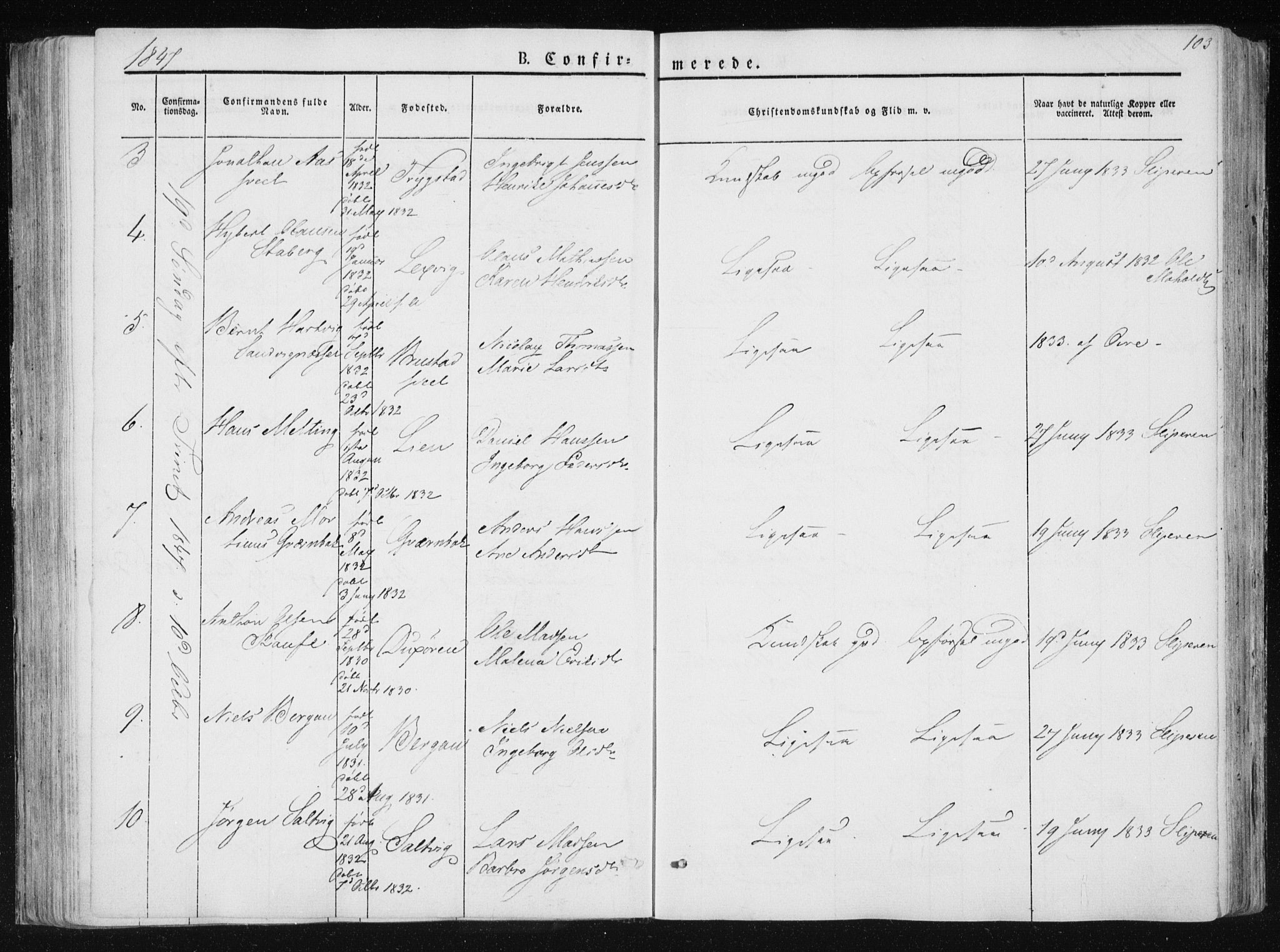Ministerialprotokoller, klokkerbøker og fødselsregistre - Nord-Trøndelag, SAT/A-1458/733/L0323: Parish register (official) no. 733A02, 1843-1870, p. 103