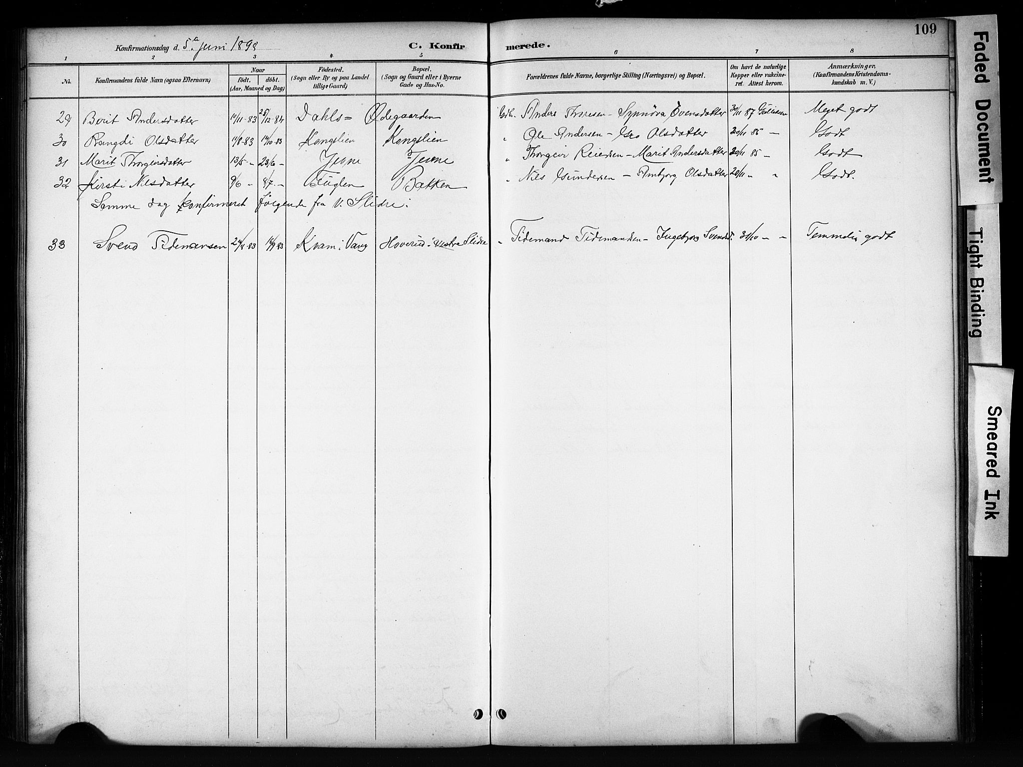 Vang prestekontor, Valdres, SAH/PREST-140/H/Hb/L0006: Parish register (copy) no. 6, 1893-1918, p. 109
