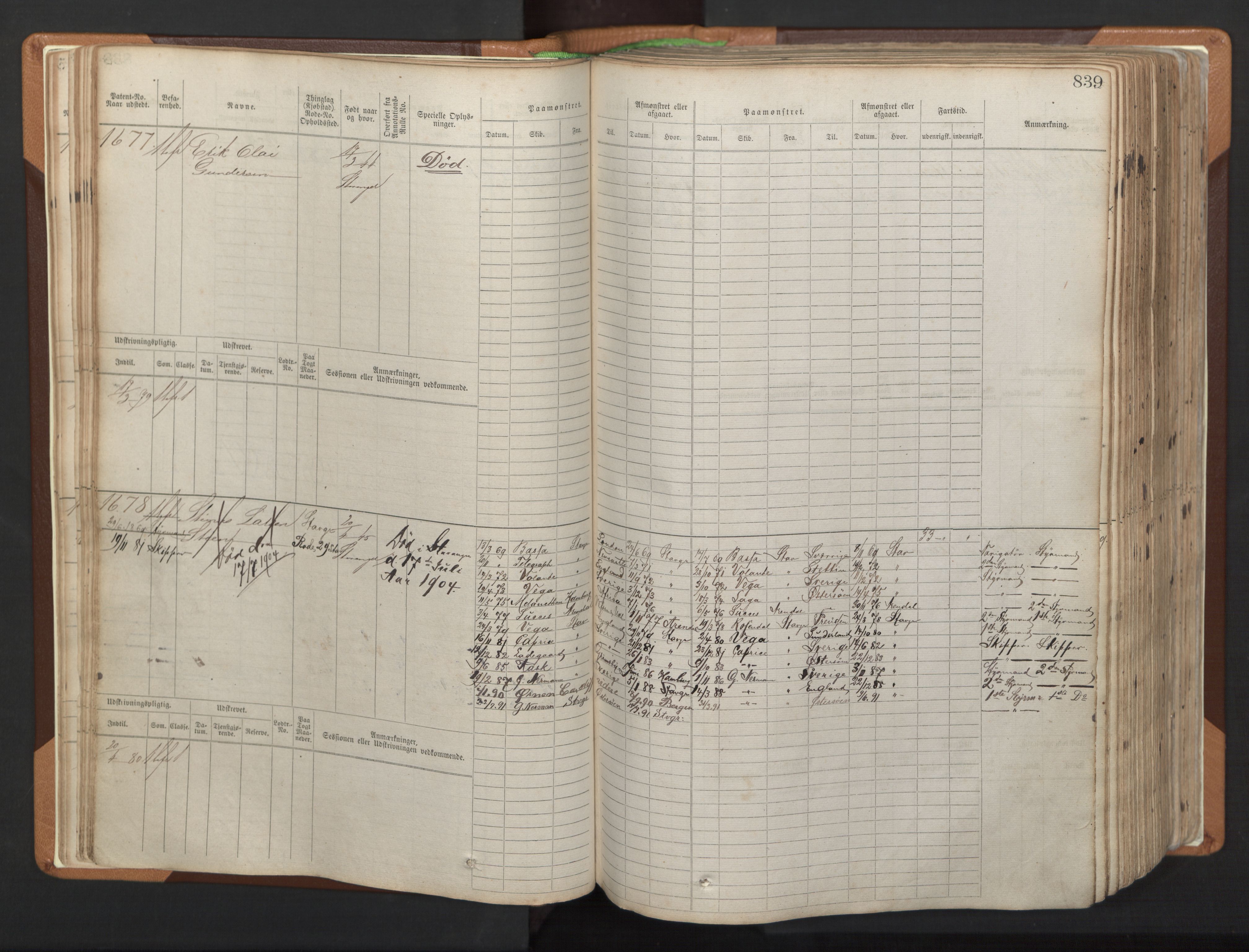 Stavanger sjømannskontor, AV/SAST-A-102006/F/Fb/Fbb/L0006: Sjøfartshovedrulle, patentnr. 1607-2402 (del 3), 1869-1880, p. 38