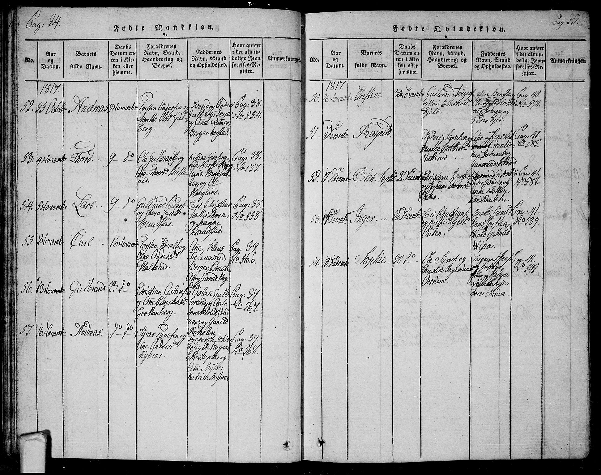 Trøgstad prestekontor Kirkebøker, AV/SAO-A-10925/G/Ga/L0001: Parish register (copy) no. I 1, 1815-1831, p. 24b-25a