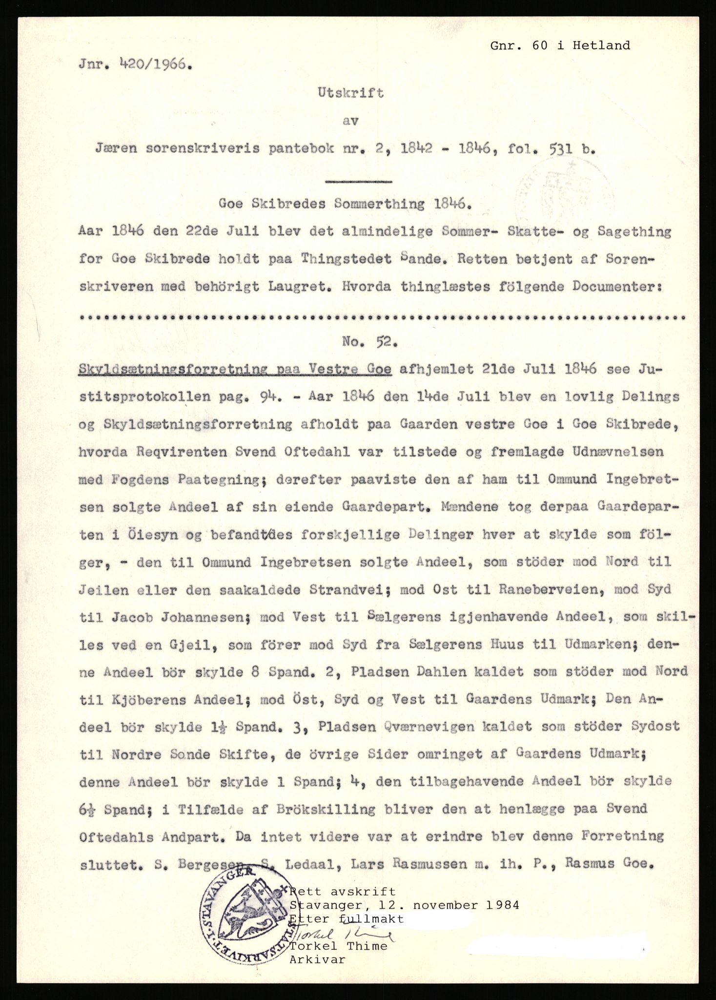 Statsarkivet i Stavanger, SAST/A-101971/03/Y/Yj/L0026: Avskrifter sortert etter gårdsnavn: Gjerde - Grastveid, 1750-1930, p. 426