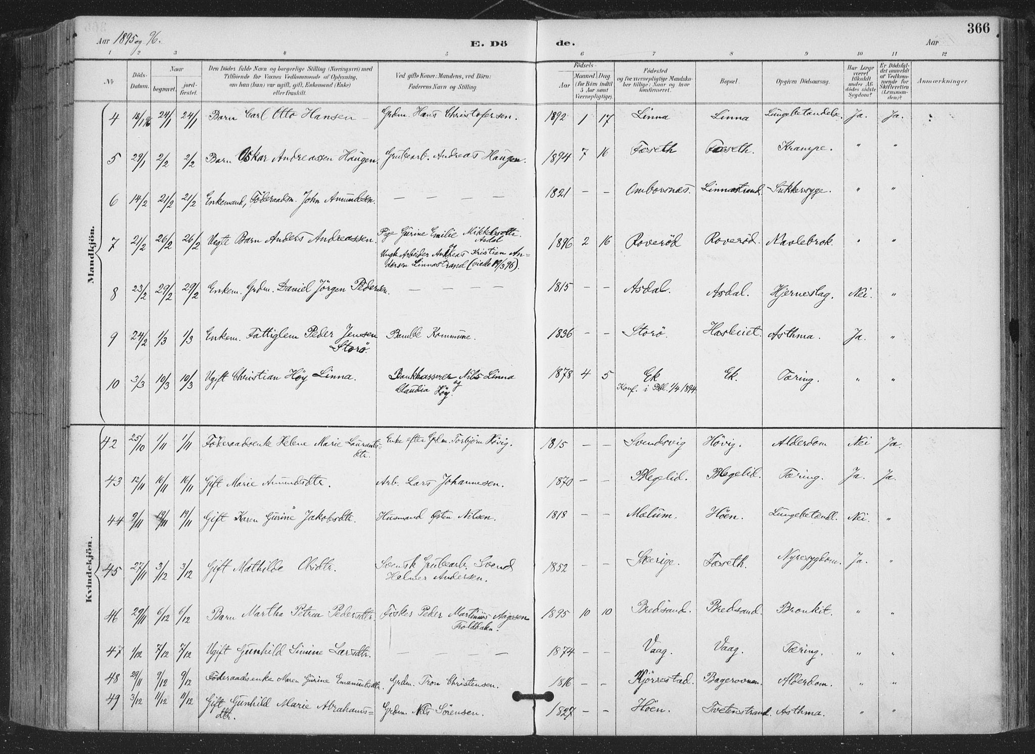 Bamble kirkebøker, SAKO/A-253/F/Fa/L0008: Parish register (official) no. I 8, 1888-1900, p. 366