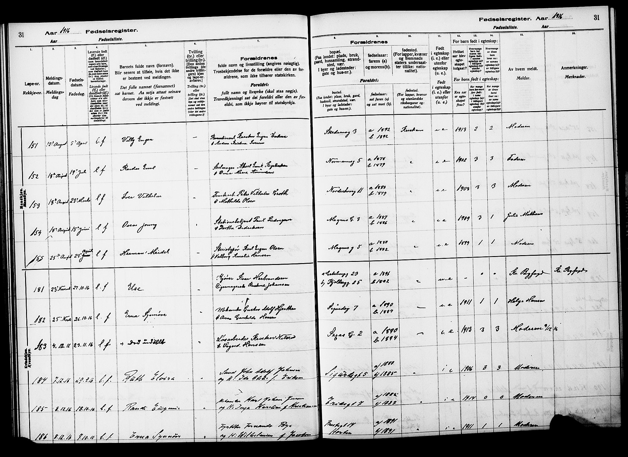 Kampen prestekontor Kirkebøker, AV/SAO-A-10853/J/Ja/L0001: Birth register no. 1, 1916-1920, p. 31