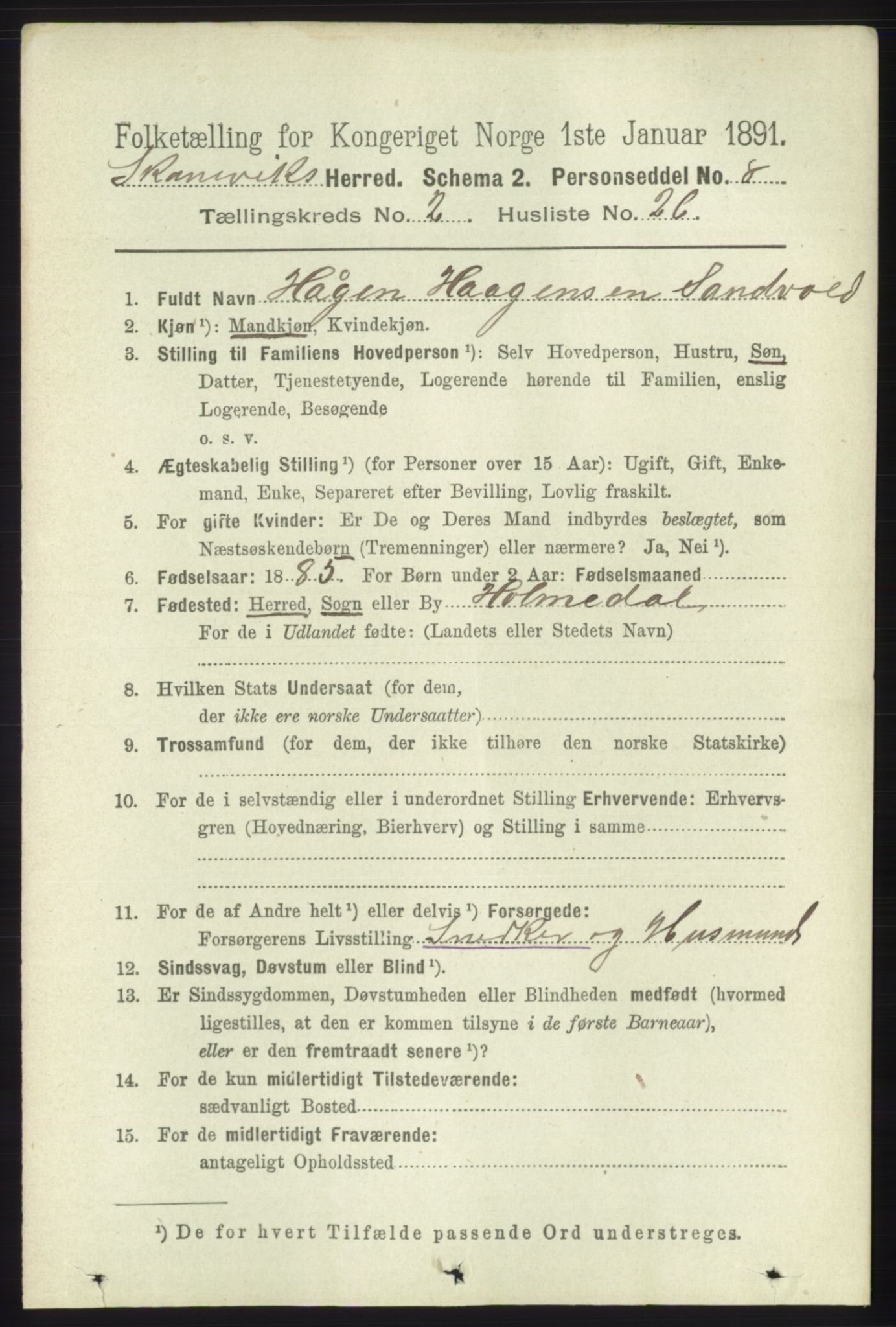 RA, 1891 census for 1212 Skånevik, 1891, p. 486