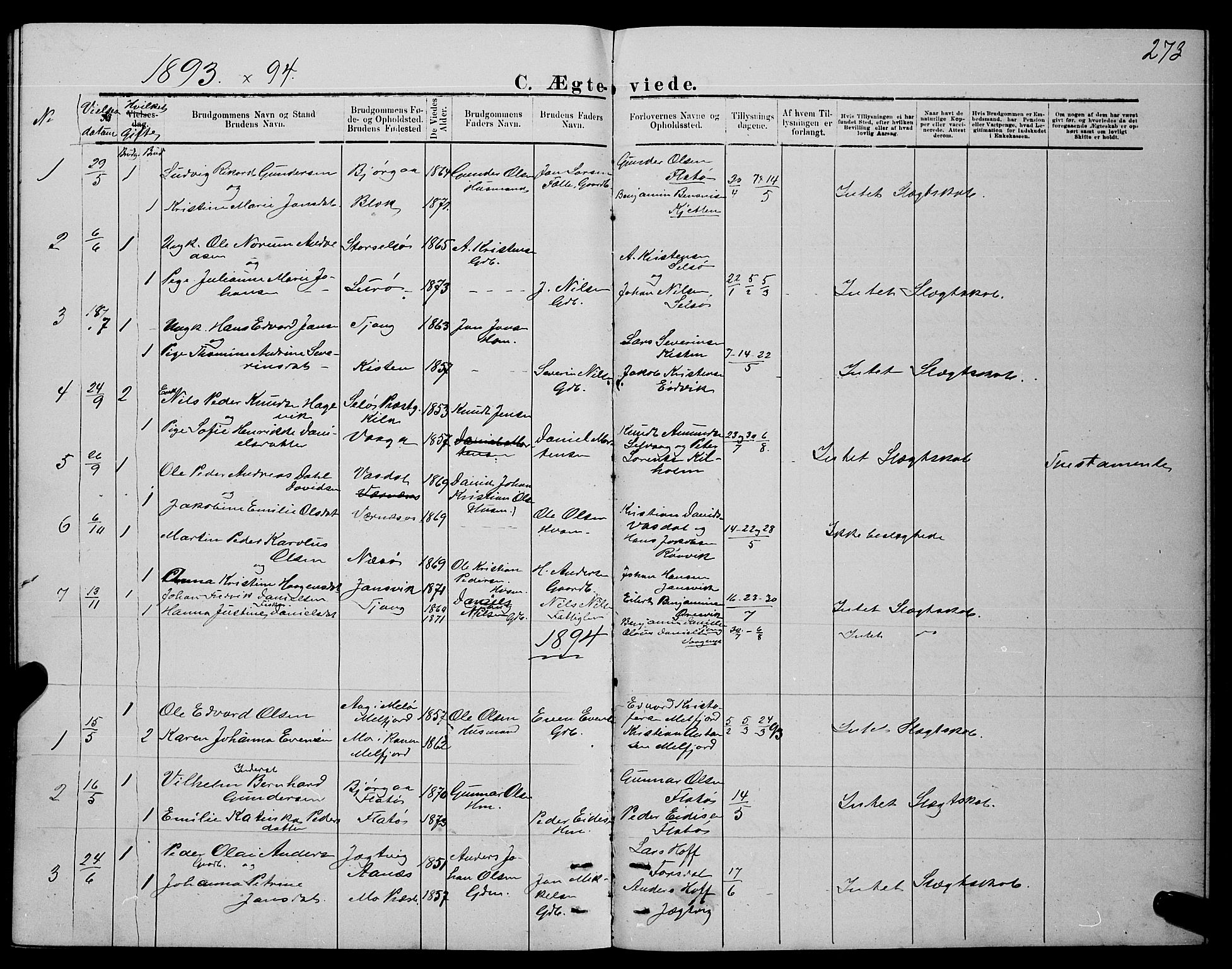 Ministerialprotokoller, klokkerbøker og fødselsregistre - Nordland, SAT/A-1459/841/L0620: Parish register (copy) no. 841C04, 1877-1896, p. 273
