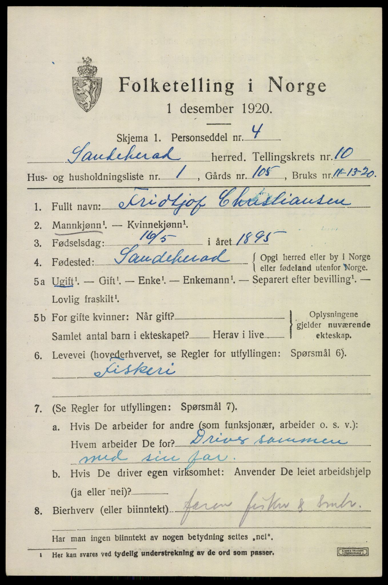 SAKO, 1920 census for Sandeherred, 1920, p. 14698