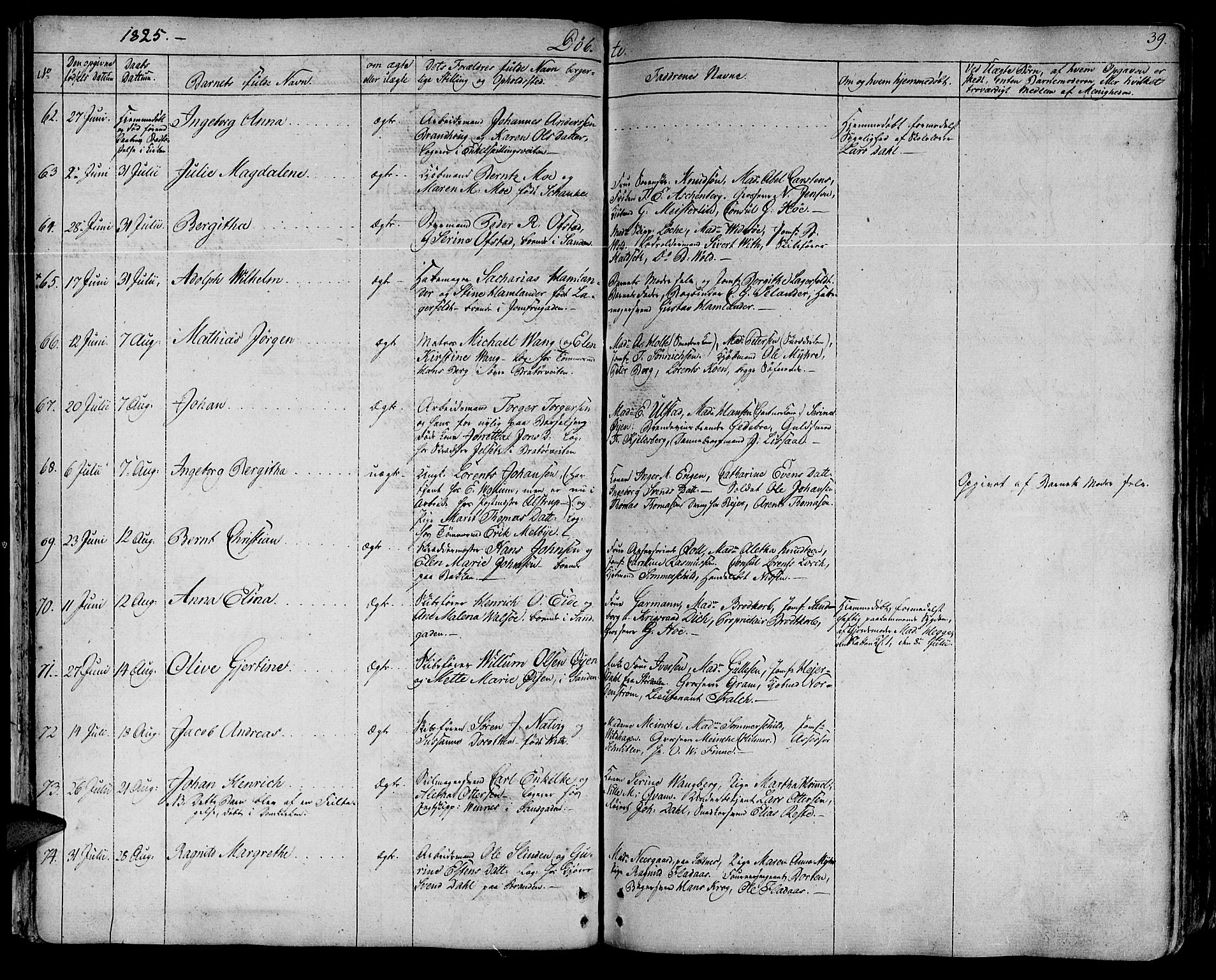 Ministerialprotokoller, klokkerbøker og fødselsregistre - Sør-Trøndelag, SAT/A-1456/602/L0108: Parish register (official) no. 602A06, 1821-1839, p. 39