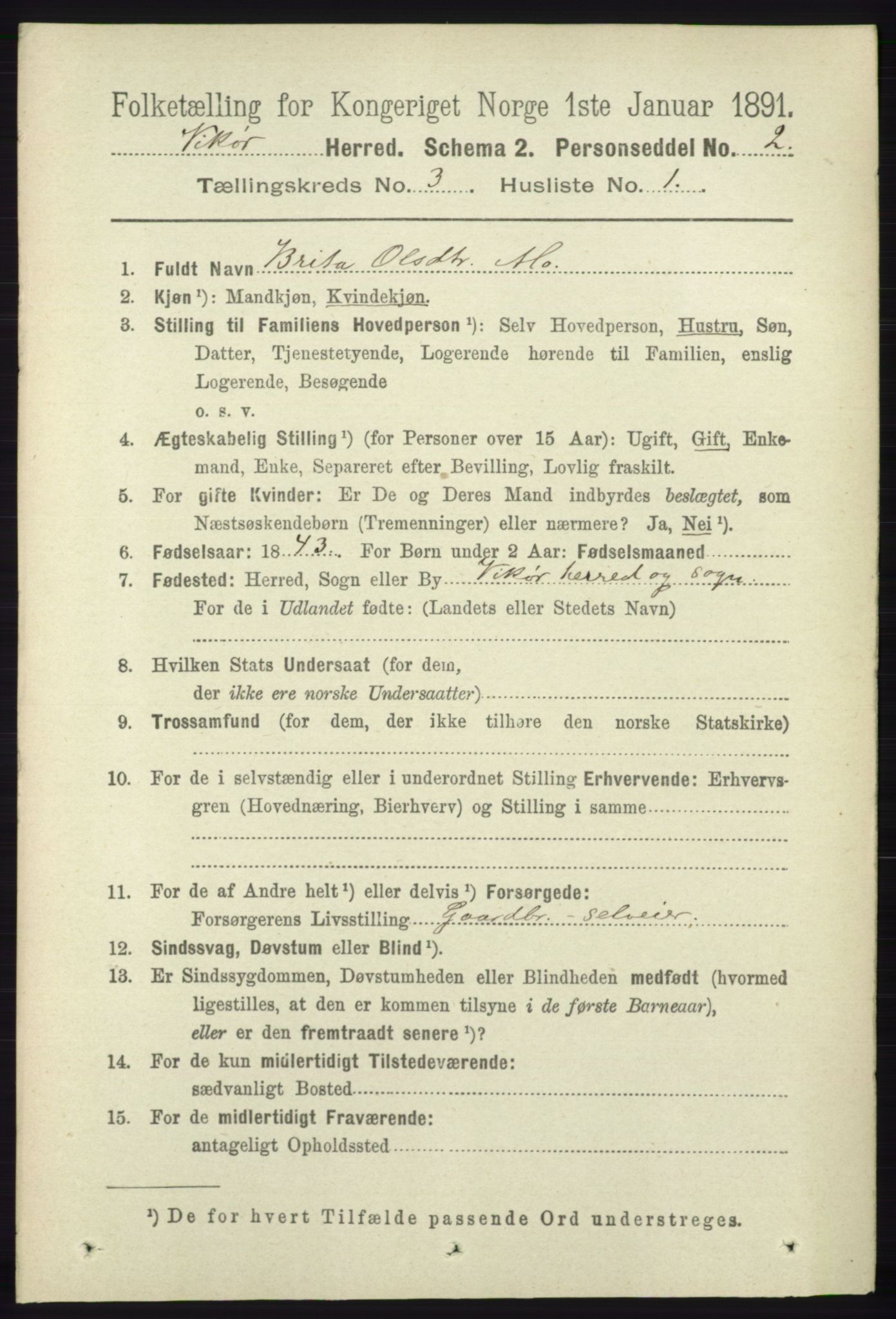 RA, 1891 census for 1238 Vikør, 1891, p. 747