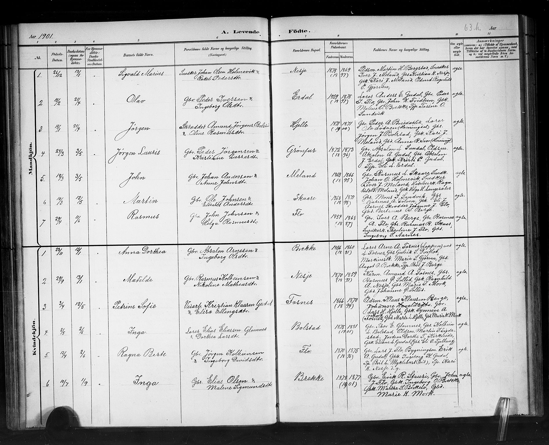 Stryn Sokneprestembete, AV/SAB-A-82501: Parish register (copy) no. C 3, 1881-1905, p. 63