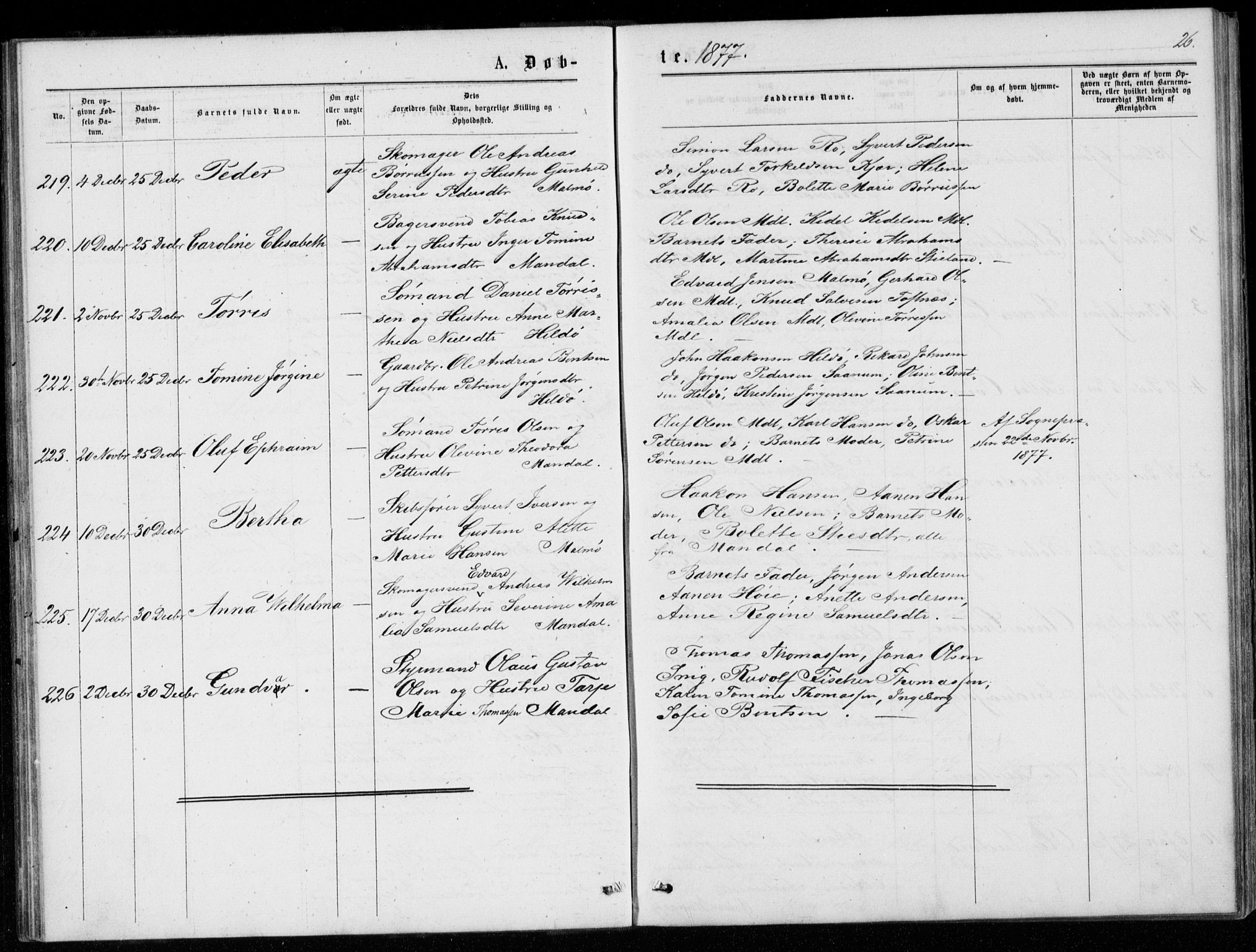 Mandal sokneprestkontor, AV/SAK-1111-0030/F/Fb/Fba/L0010: Parish register (copy) no. B 4, 1876-1880, p. 26