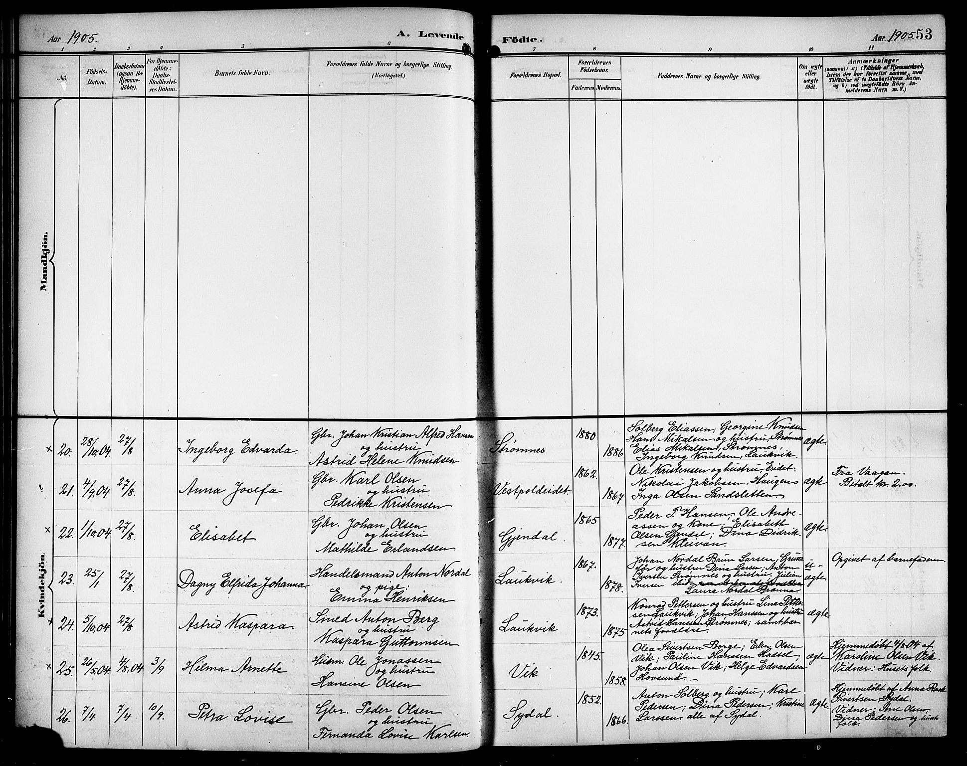 Ministerialprotokoller, klokkerbøker og fødselsregistre - Nordland, AV/SAT-A-1459/876/L1105: Parish register (copy) no. 876C04, 1896-1914, p. 53