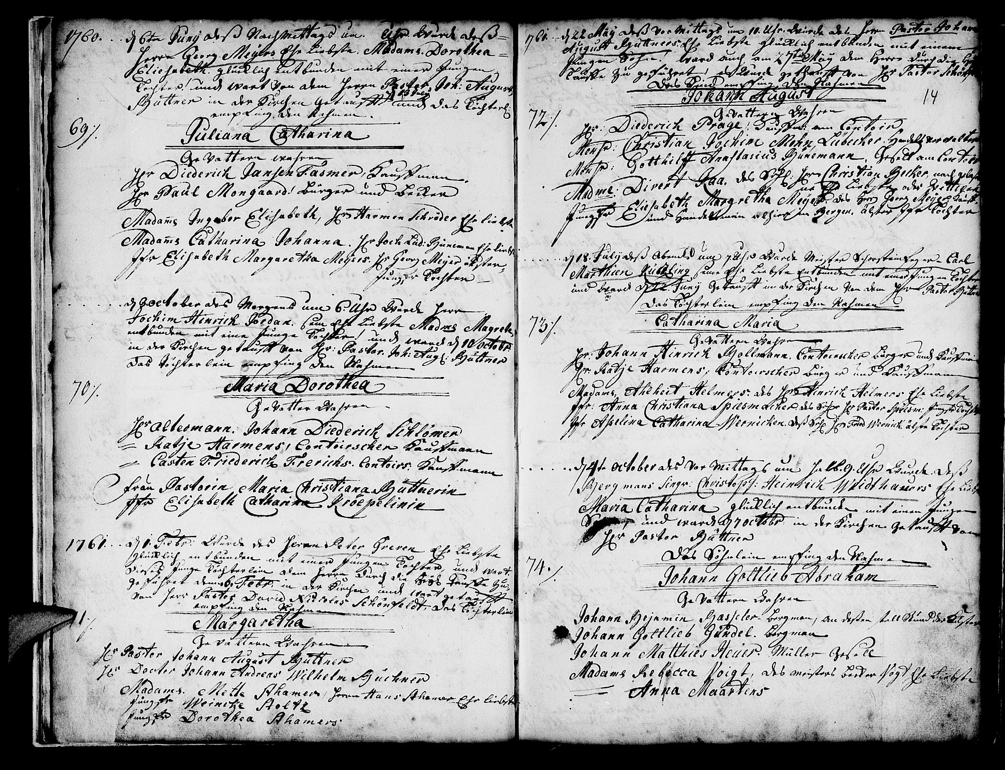 Mariakirken Sokneprestembete, SAB/A-76901/H/Haa/L0001: Parish register (official) no. A 1, 1740-1784, p. 14