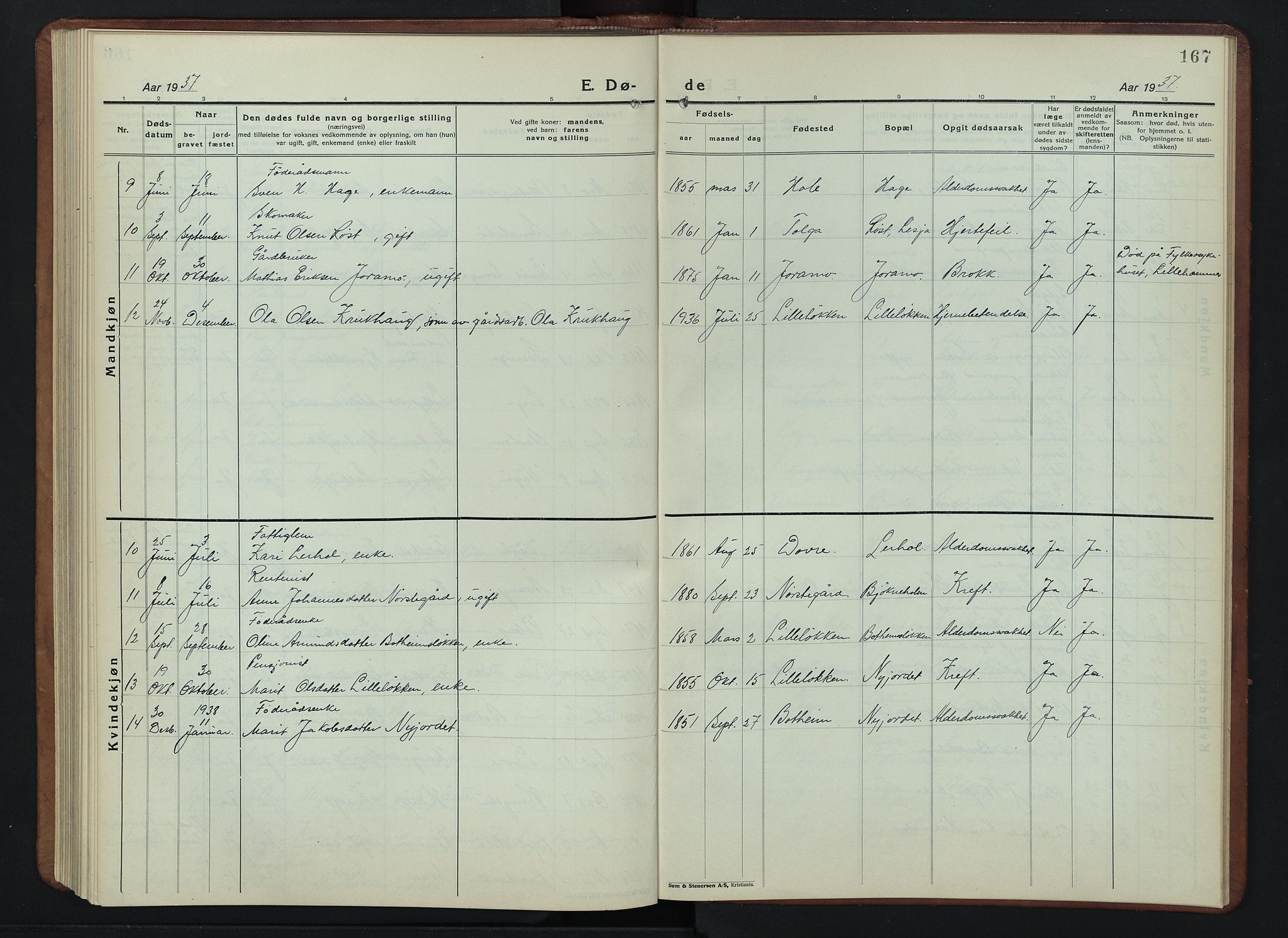 Lesja prestekontor, SAH/PREST-068/H/Ha/Hab/L0009: Parish register (copy) no. 9, 1924-1947, p. 167