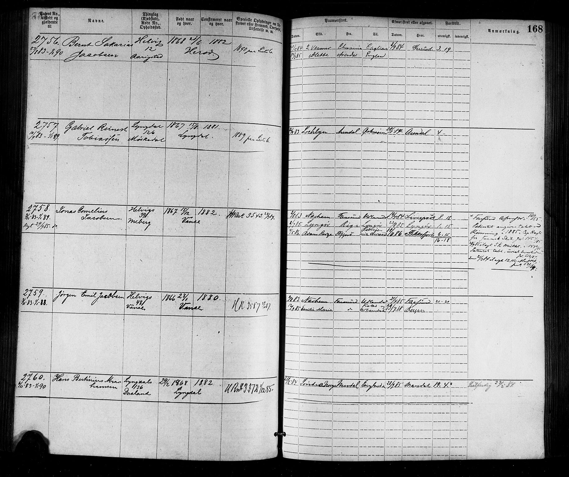 Farsund mønstringskrets, SAK/2031-0017/F/Fa/L0002: Annotasjonsrulle nr 1921-3815 med register, M-2, 1877-1894, p. 196