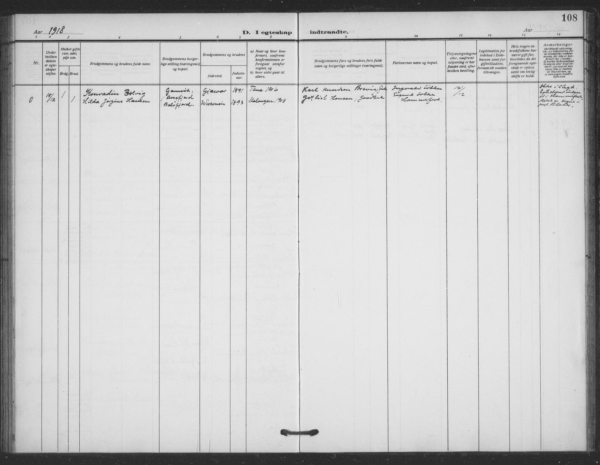 Tana sokneprestkontor, AV/SATØ-S-1334/H/Ha/L0008kirke: Parish register (official) no. 8, 1908-1920, p. 108