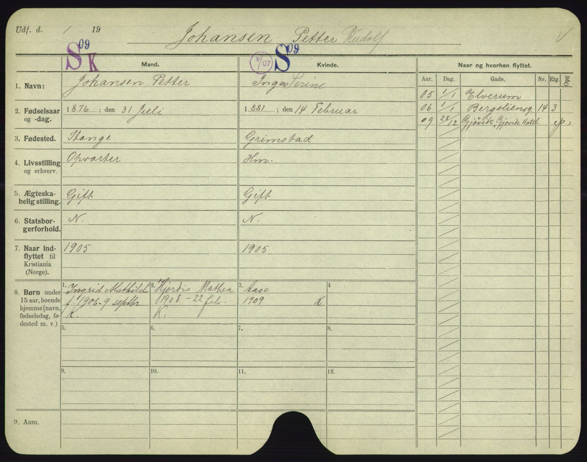 Oslo folkeregister, Registerkort, AV/SAO-A-11715/F/Fa/Fac/L0005: Menn, 1906-1914, p. 800a