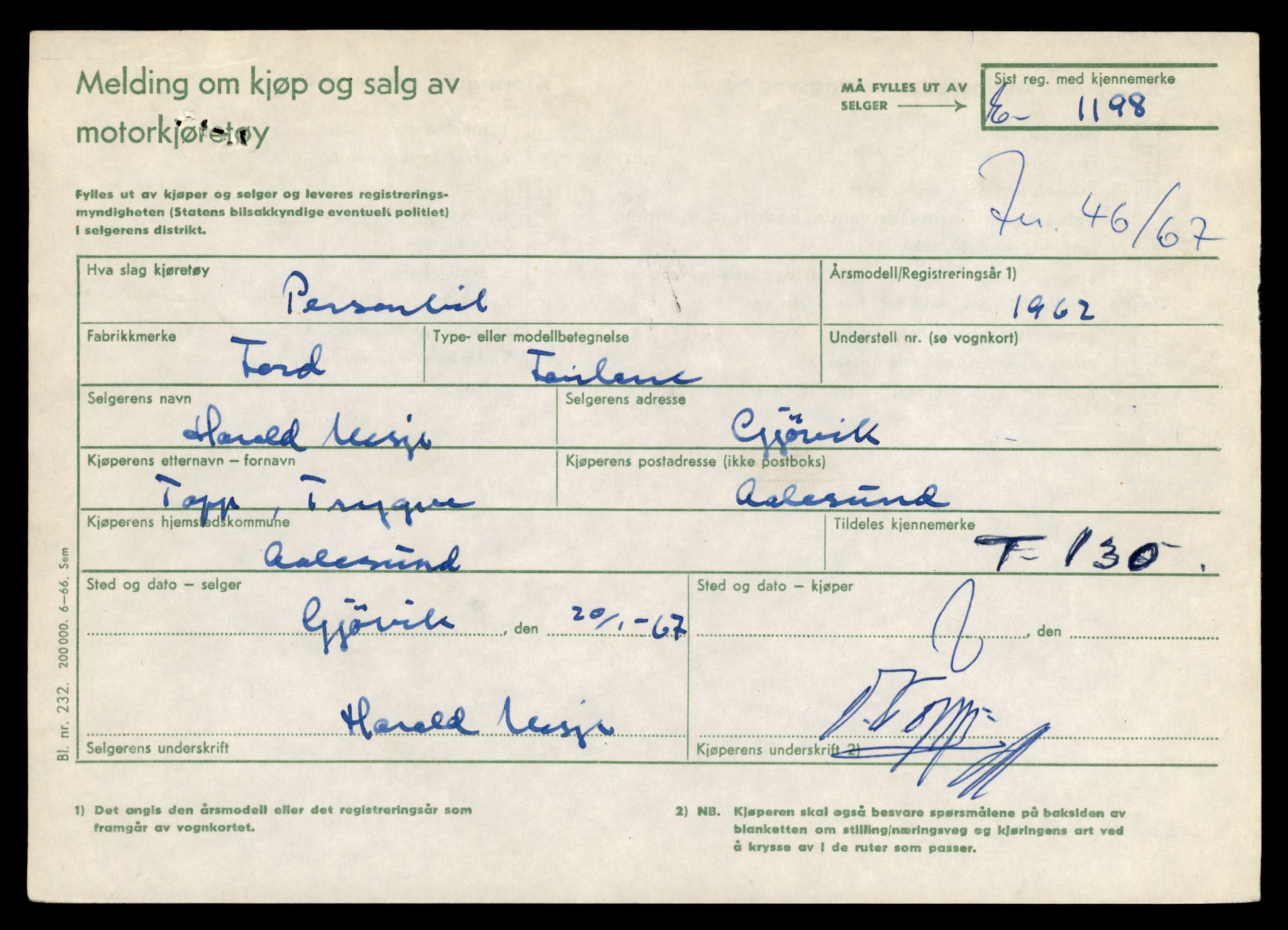 Møre og Romsdal vegkontor - Ålesund trafikkstasjon, AV/SAT-A-4099/F/Fe/L0002: Registreringskort for kjøretøy T 128 - T 231, 1927-1998, p. 109