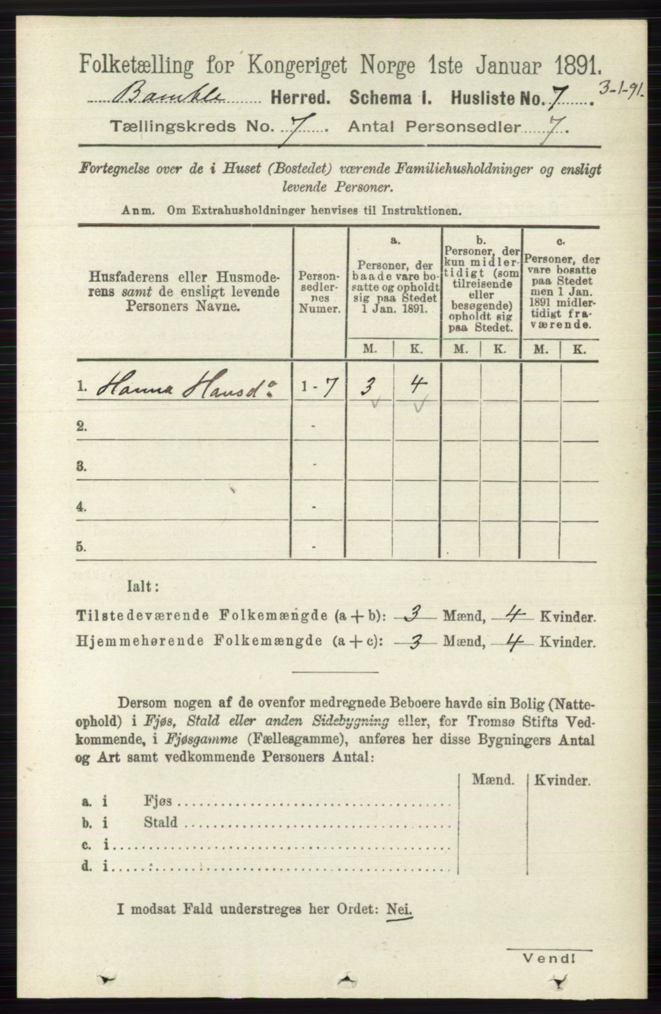 RA, 1891 census for 0814 Bamble, 1891, p. 2900