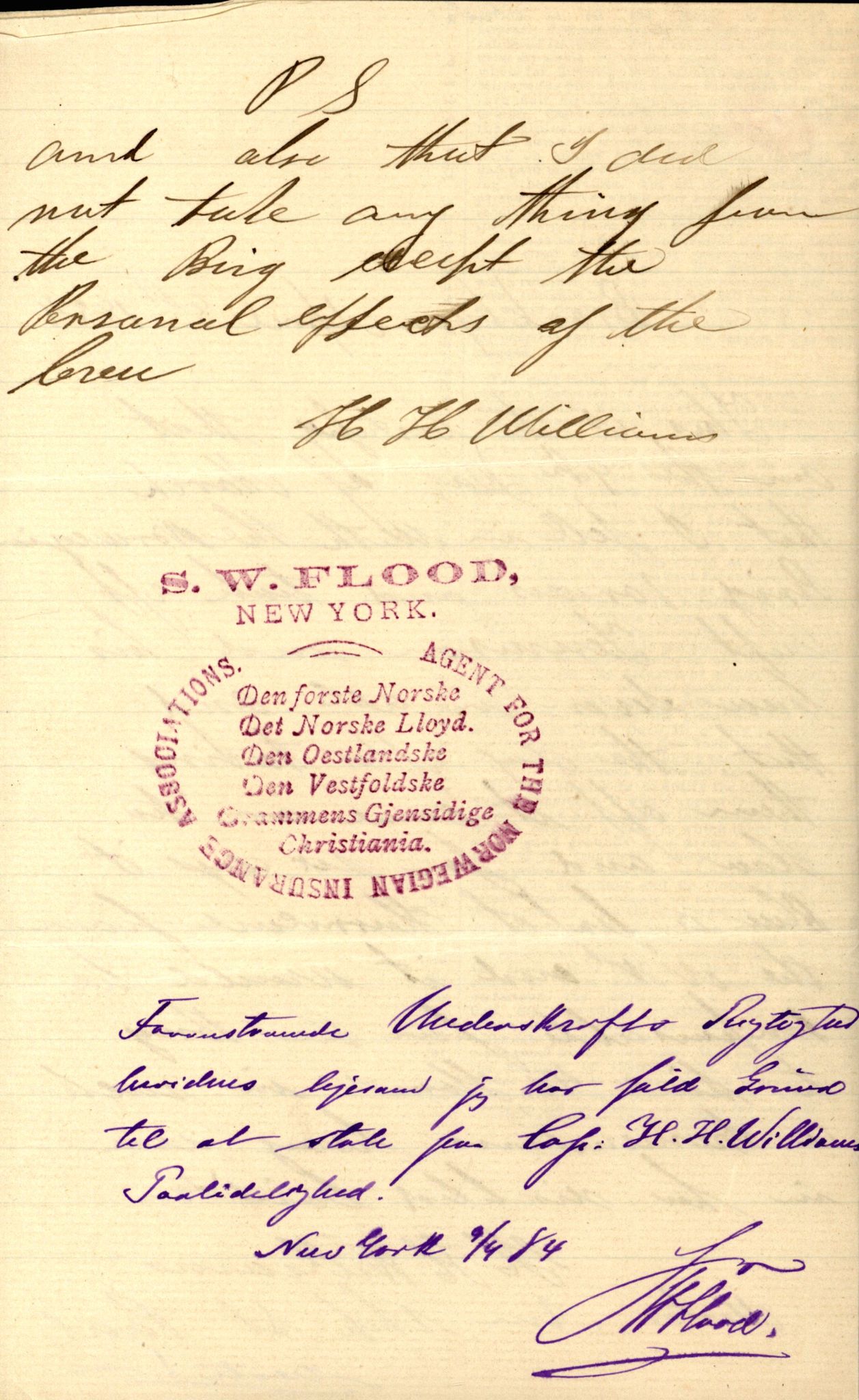 Pa 63 - Østlandske skibsassuranceforening, VEMU/A-1079/G/Ga/L0017/0009: Havaridokumenter / Agnese, Agnes, Adelphia, Kvik, Varnæs, 1884, p. 109