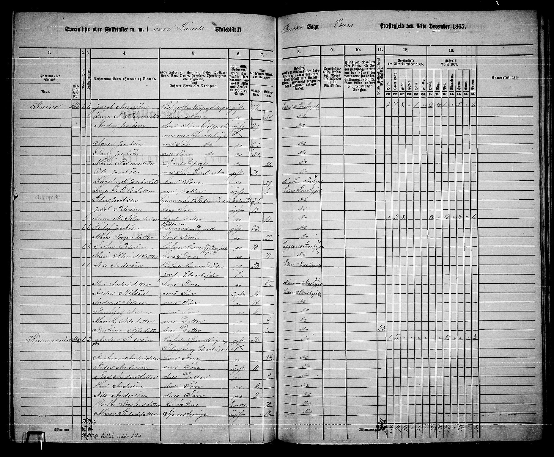 RA, 1865 census for Eiker, 1865, p. 466