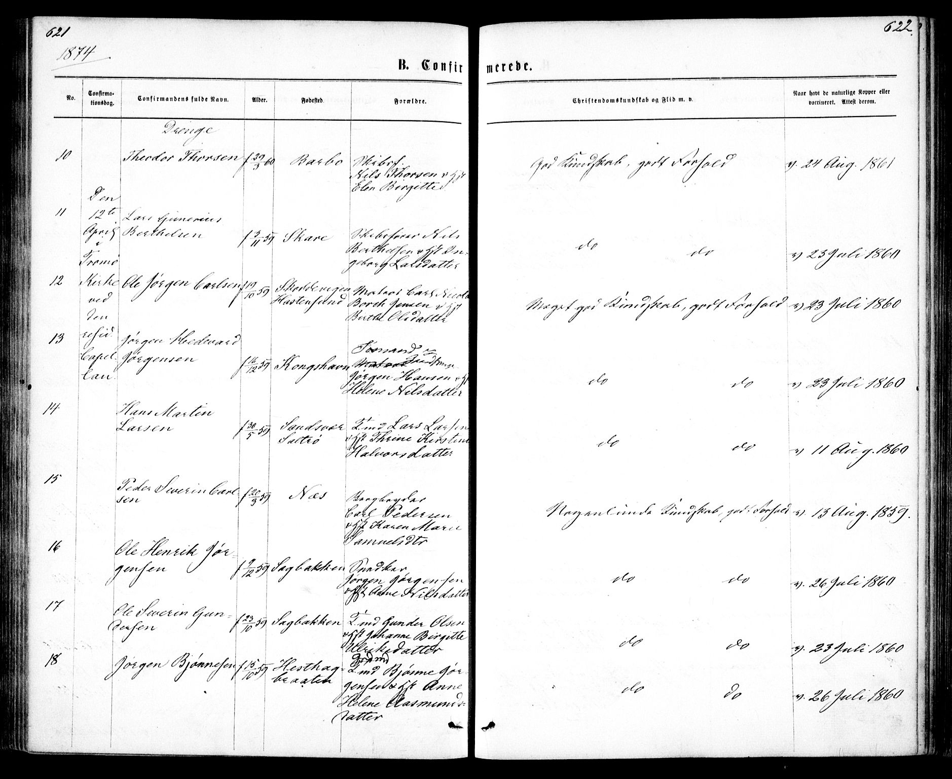 Tromøy sokneprestkontor, AV/SAK-1111-0041/F/Fa/L0008: Parish register (official) no. A 8, 1870-1877, p. 621-622