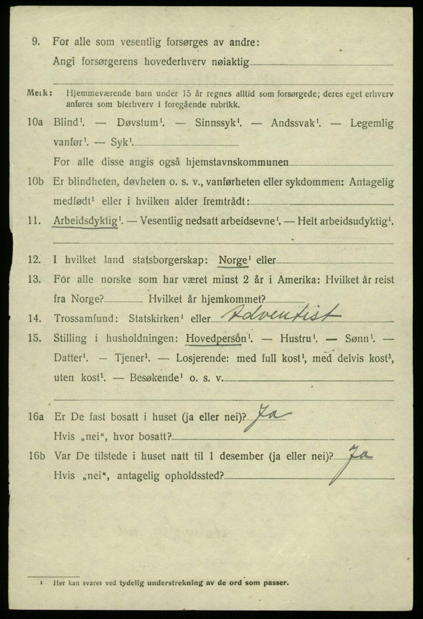 SAB, 1920 census for Hamre, 1920, p. 3450