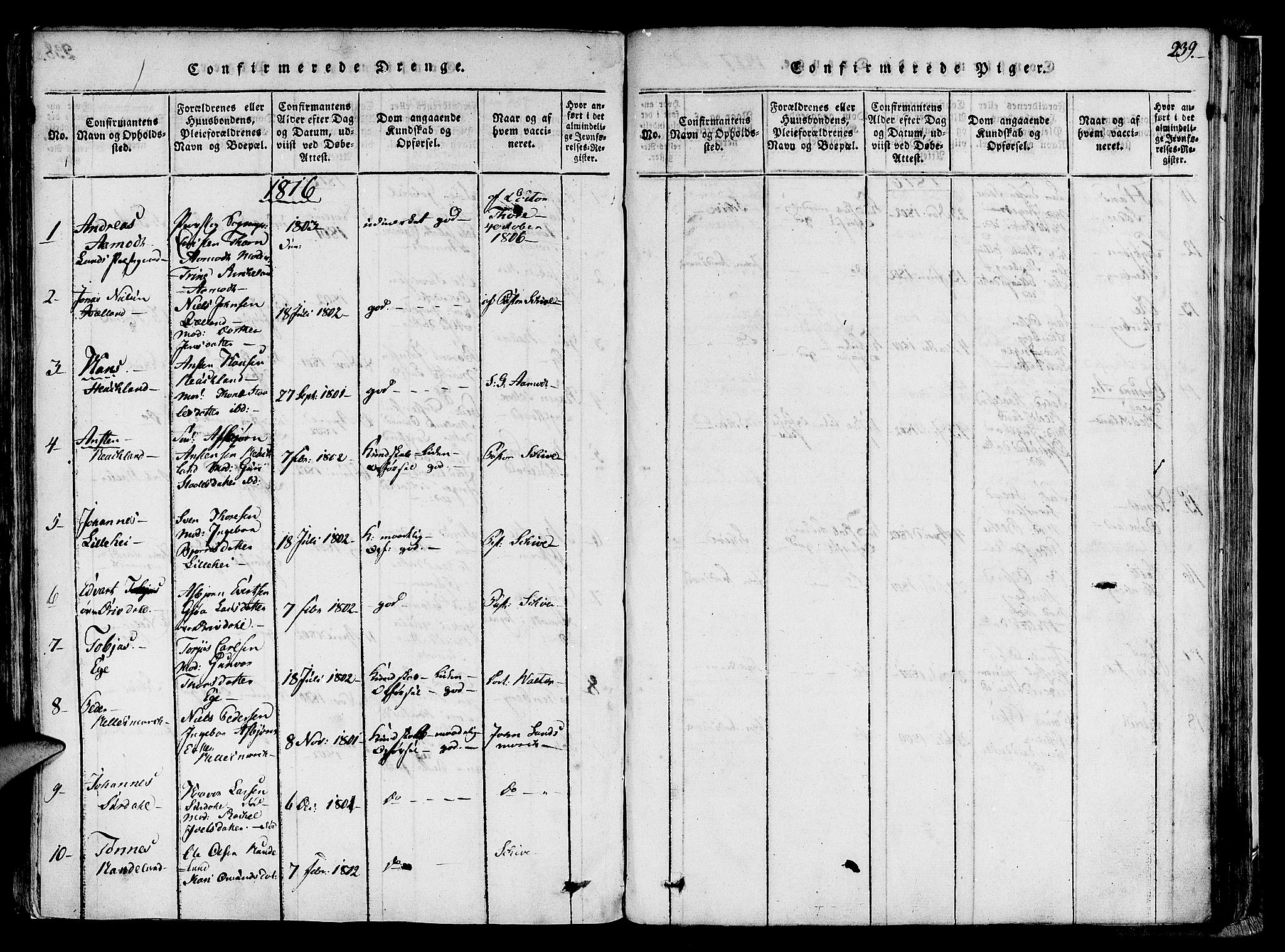 Lund sokneprestkontor, AV/SAST-A-101809/S06/L0005: Parish register (official) no. A 5, 1815-1833, p. 239