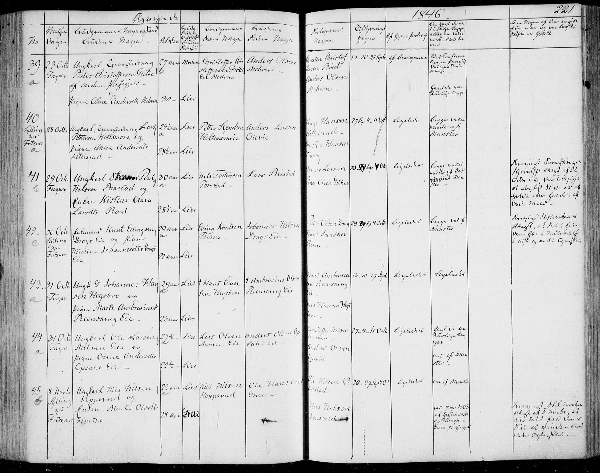 Lier kirkebøker, AV/SAKO-A-230/F/Fa/L0011: Parish register (official) no. I 11, 1843-1854, p. 221