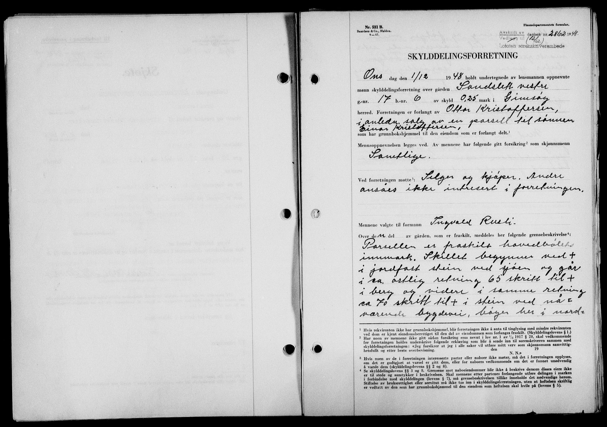 Lofoten sorenskriveri, SAT/A-0017/1/2/2C/L0020a: Mortgage book no. 20a, 1948-1949, Diary no: : 2862/1948