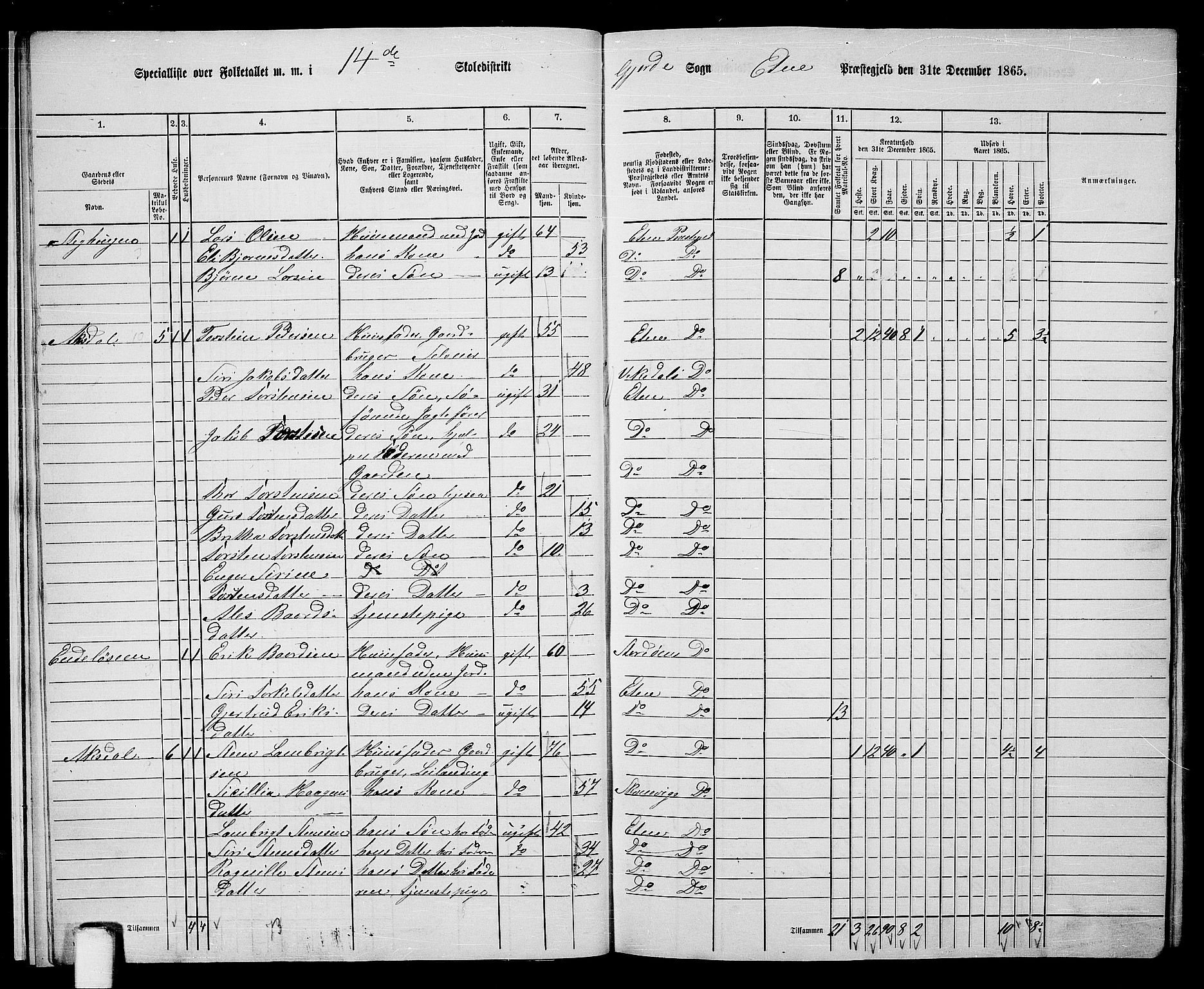 RA, 1865 census for Etne, 1865, p. 14