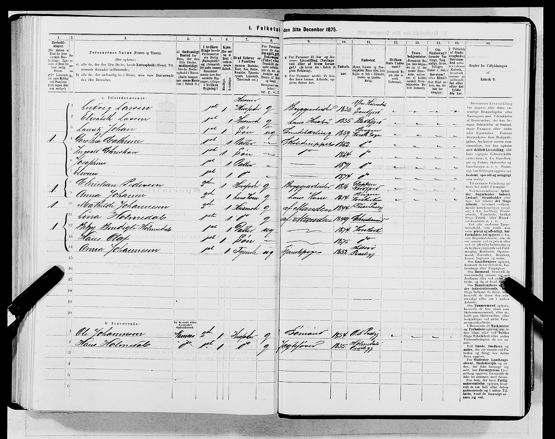 SAB, 1875 census for 1301 Bergen, 1875, p. 5157