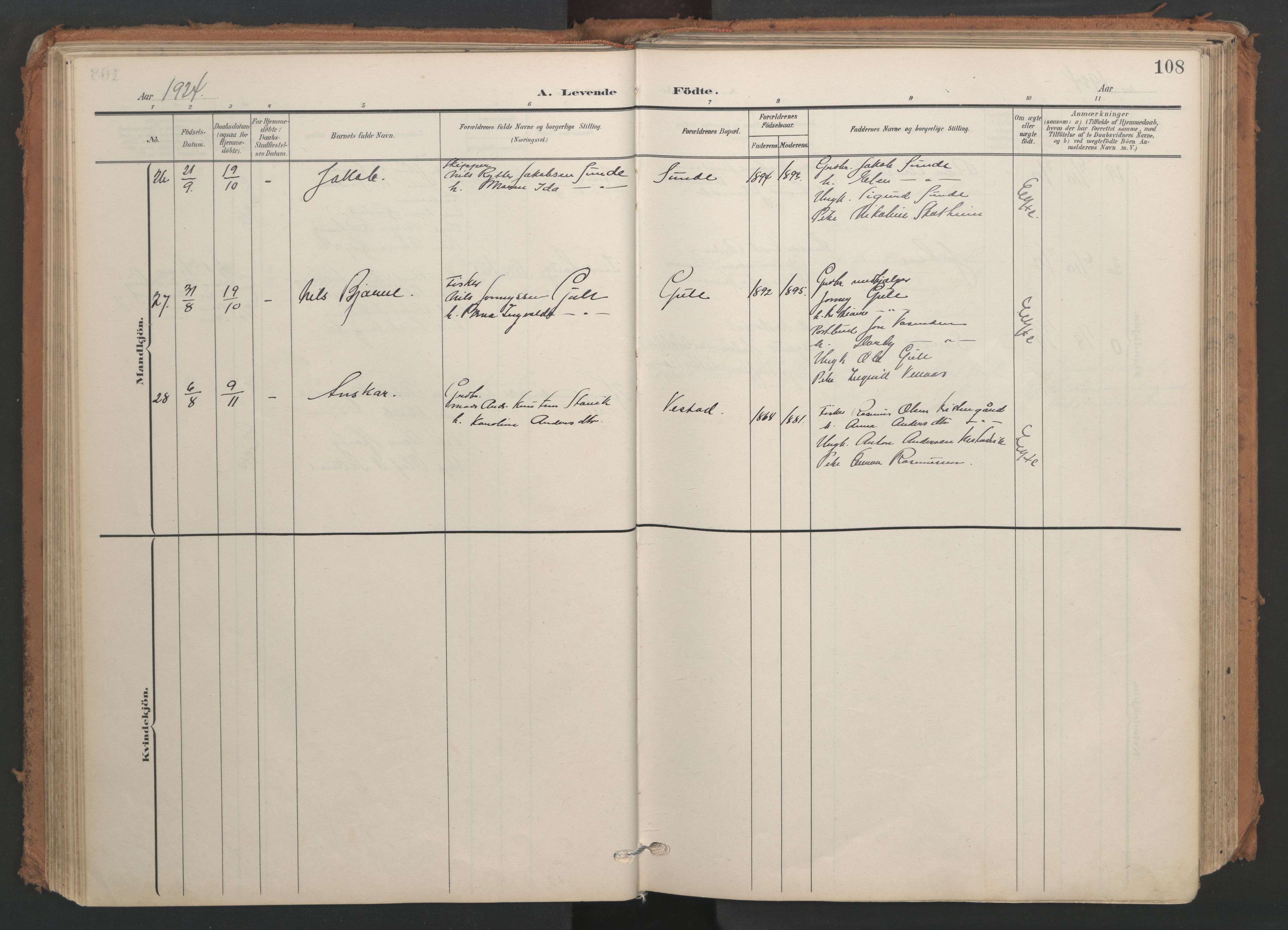 Ministerialprotokoller, klokkerbøker og fødselsregistre - Møre og Romsdal, AV/SAT-A-1454/566/L0771: Parish register (official) no. 566A10, 1904-1929, p. 108