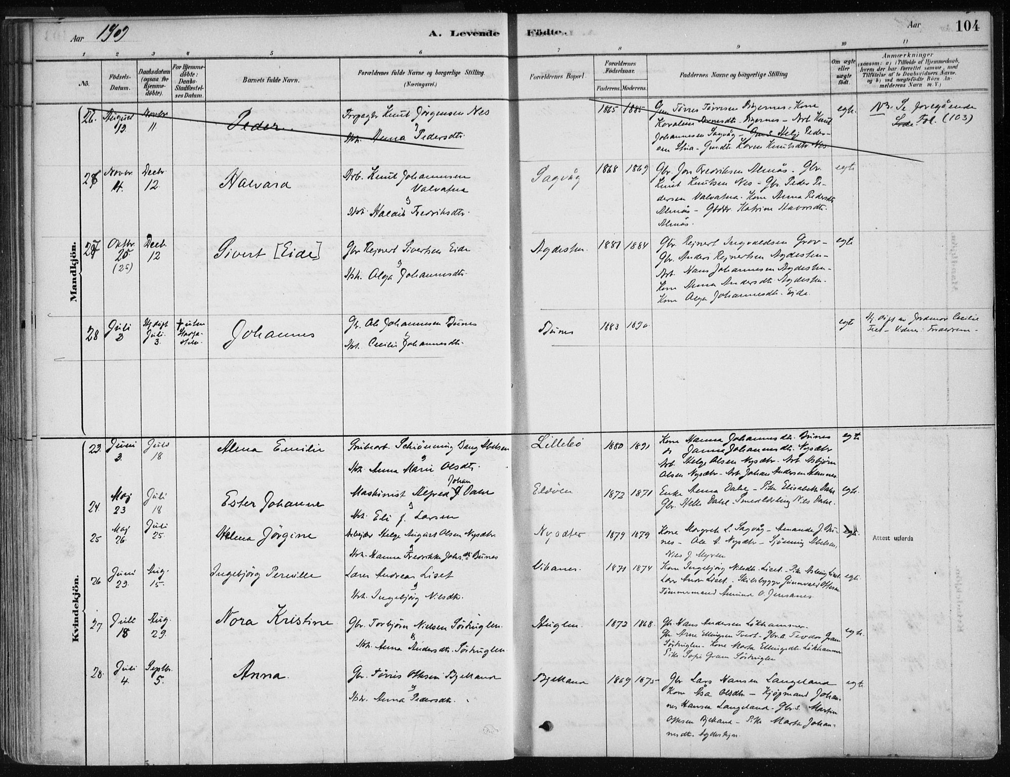 Stord sokneprestembete, SAB/A-78201/H/Haa: Parish register (official) no. B 2, 1878-1913, p. 104