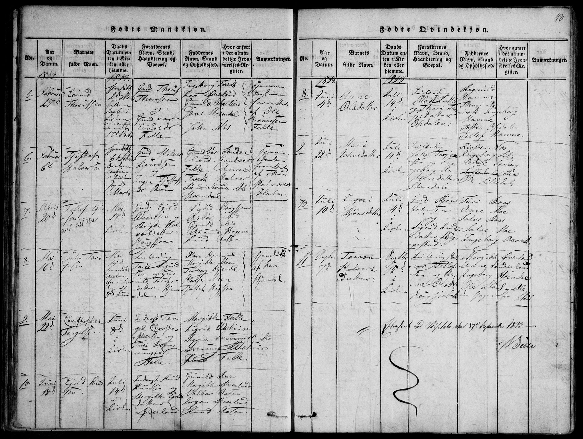Nissedal kirkebøker, SAKO/A-288/F/Fb/L0001: Parish register (official) no. II 1, 1814-1845, p. 43