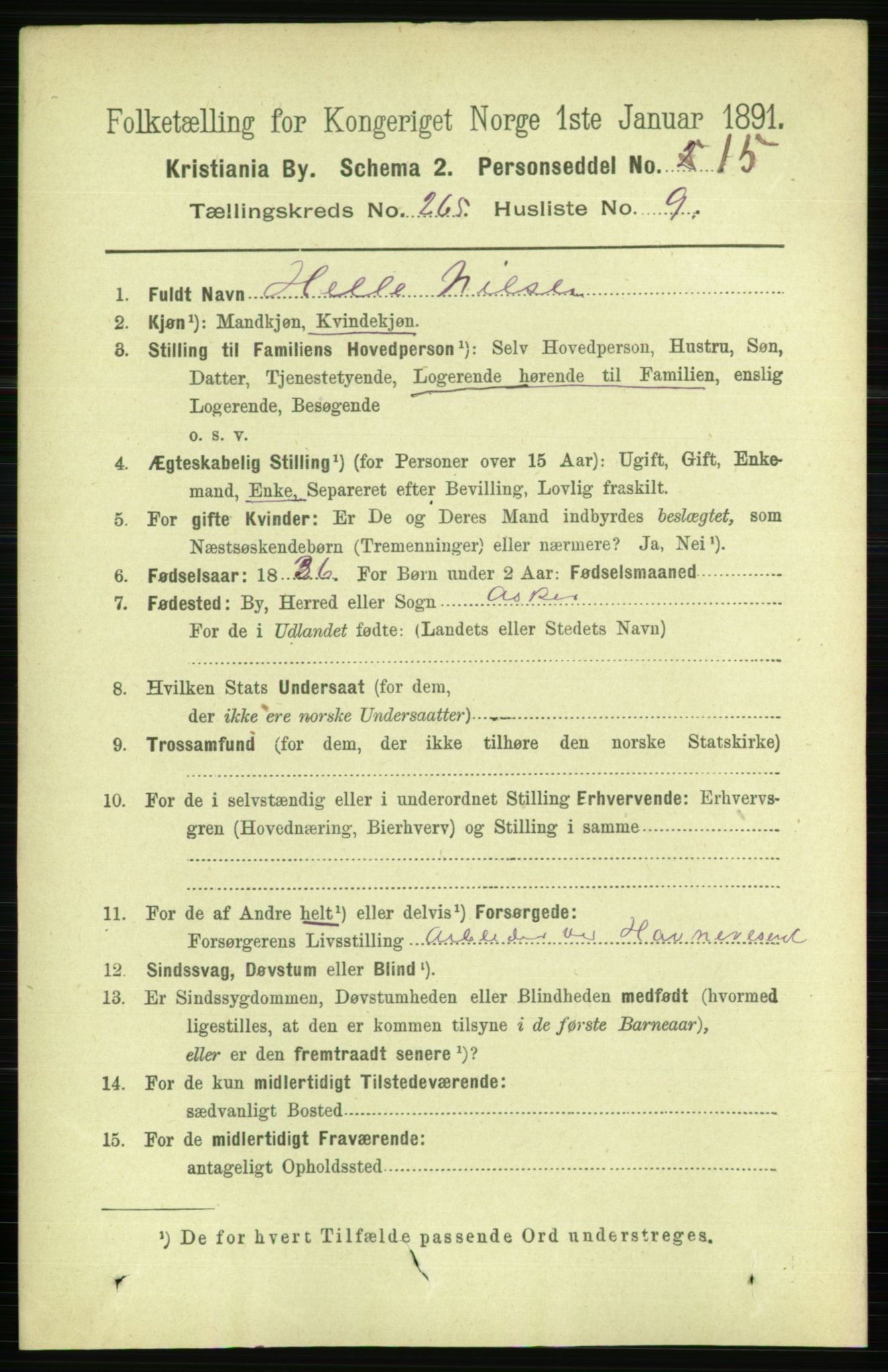 RA, 1891 census for 0301 Kristiania, 1891, p. 161124