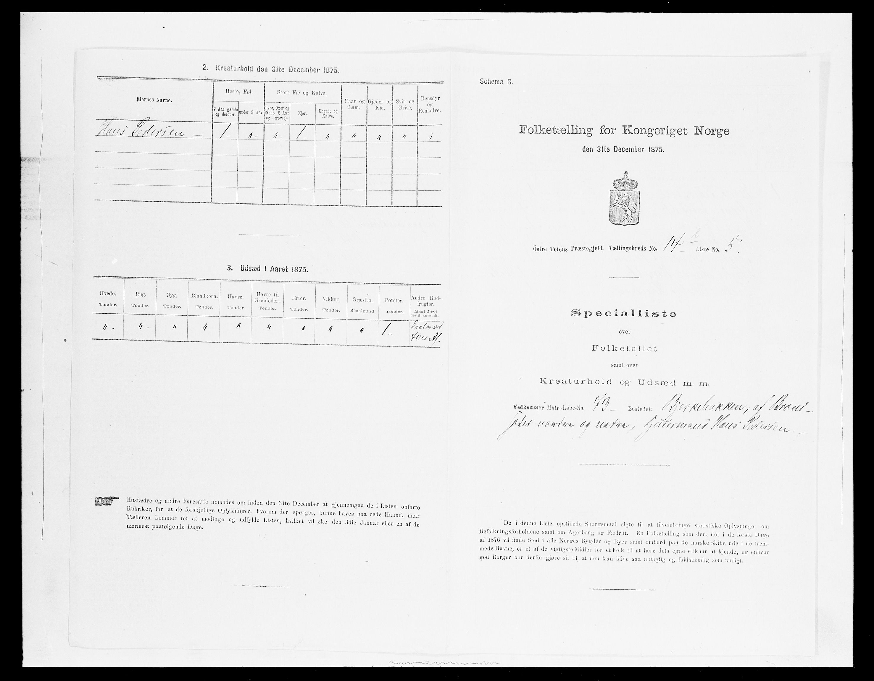 SAH, 1875 census for 0528P Østre Toten, 1875, p. 2633