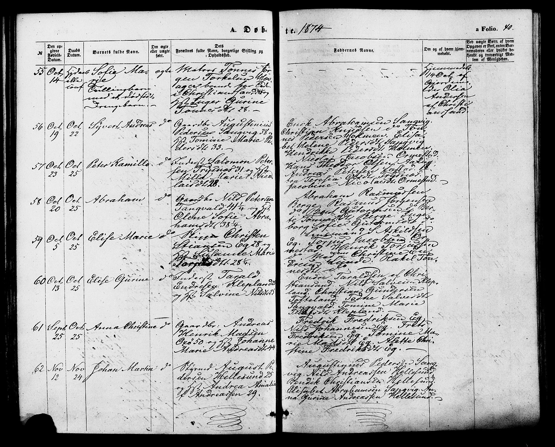 Søgne sokneprestkontor, AV/SAK-1111-0037/F/Fa/Fab/L0011: Parish register (official) no. A 11, 1869-1879, p. 40