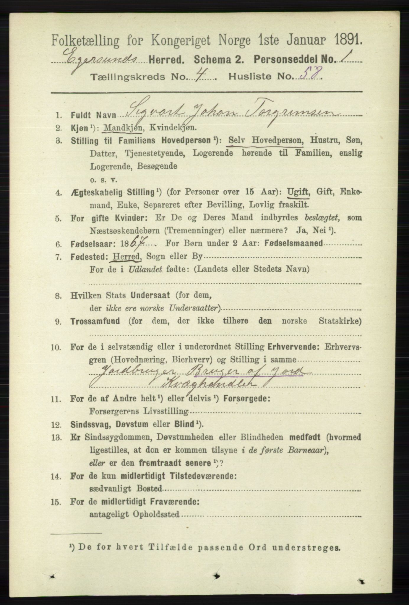 RA, 1891 census for 1116 Eigersund herred, 1891, p. 2012