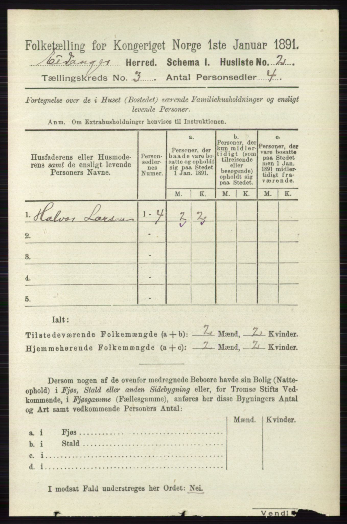 RA, 1891 census for 0813 Eidanger, 1891, p. 1449